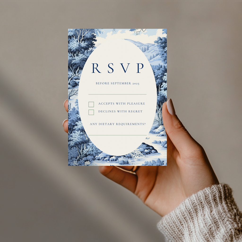 Blue Toile Pattern Invite & RSVP