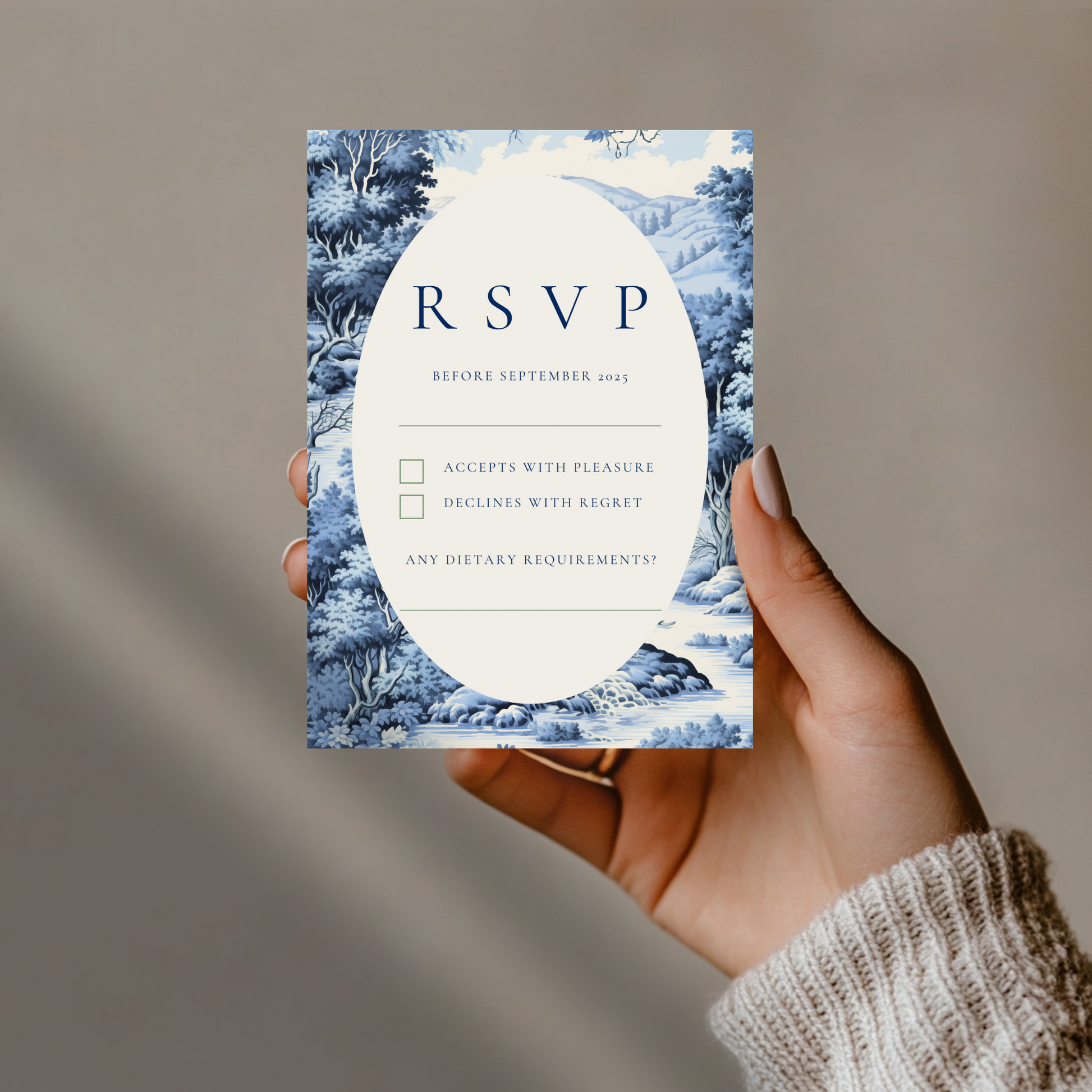 Blue Toile Pattern Invite & RSVP