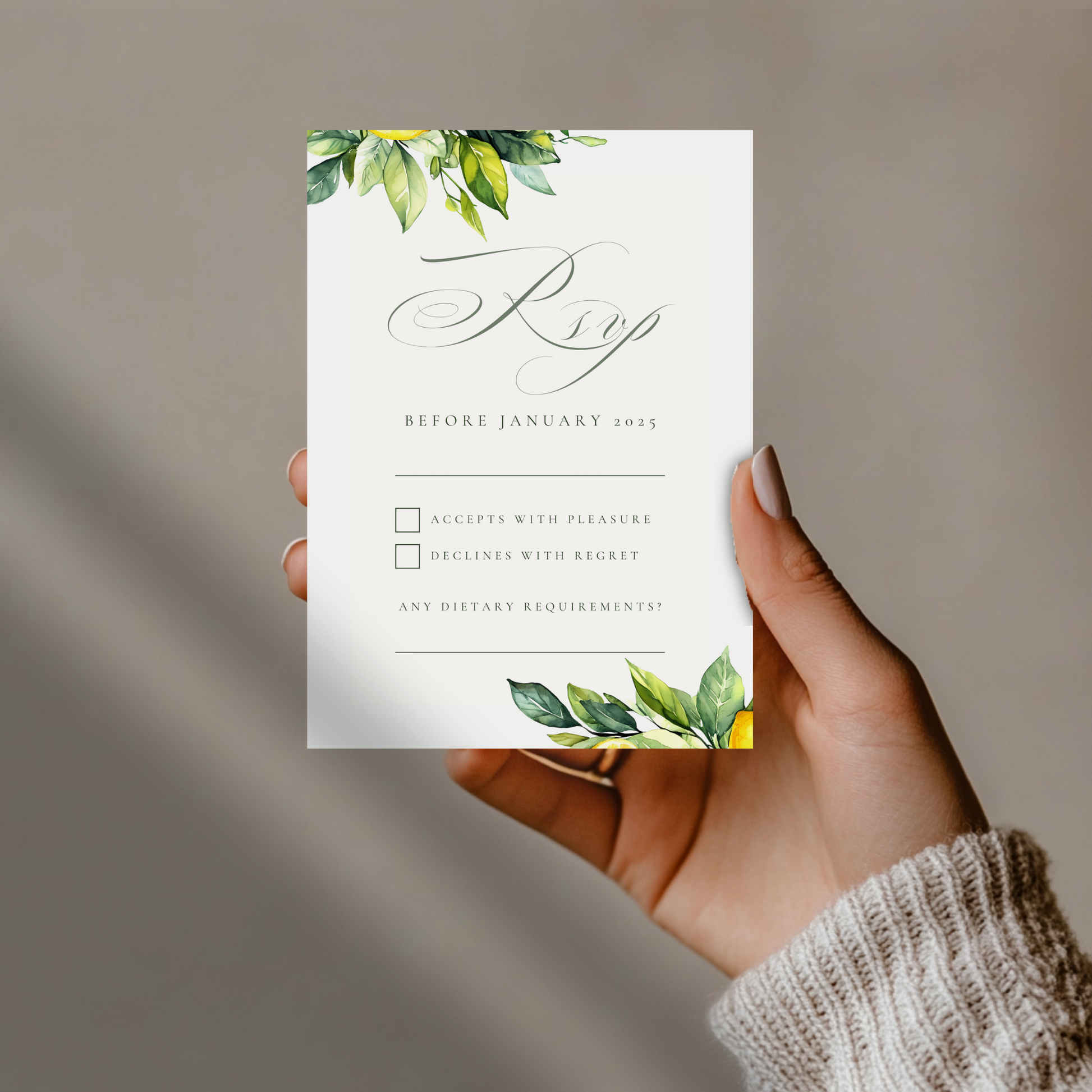 Lemons & Greenery Invite & RSVP