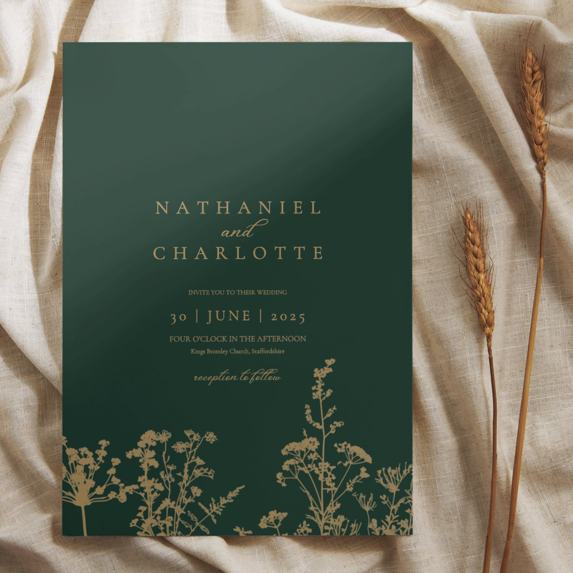 Emerald Green & Gold Floral Invite & RSVP