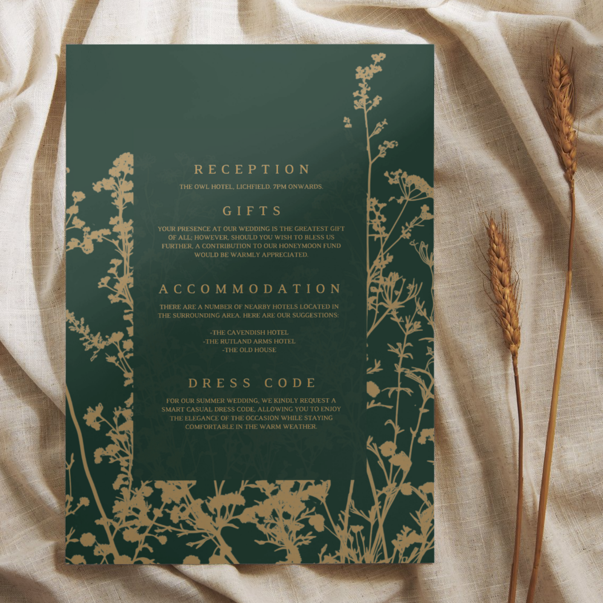 Emerald Green & Gold Floral Invite & RSVP