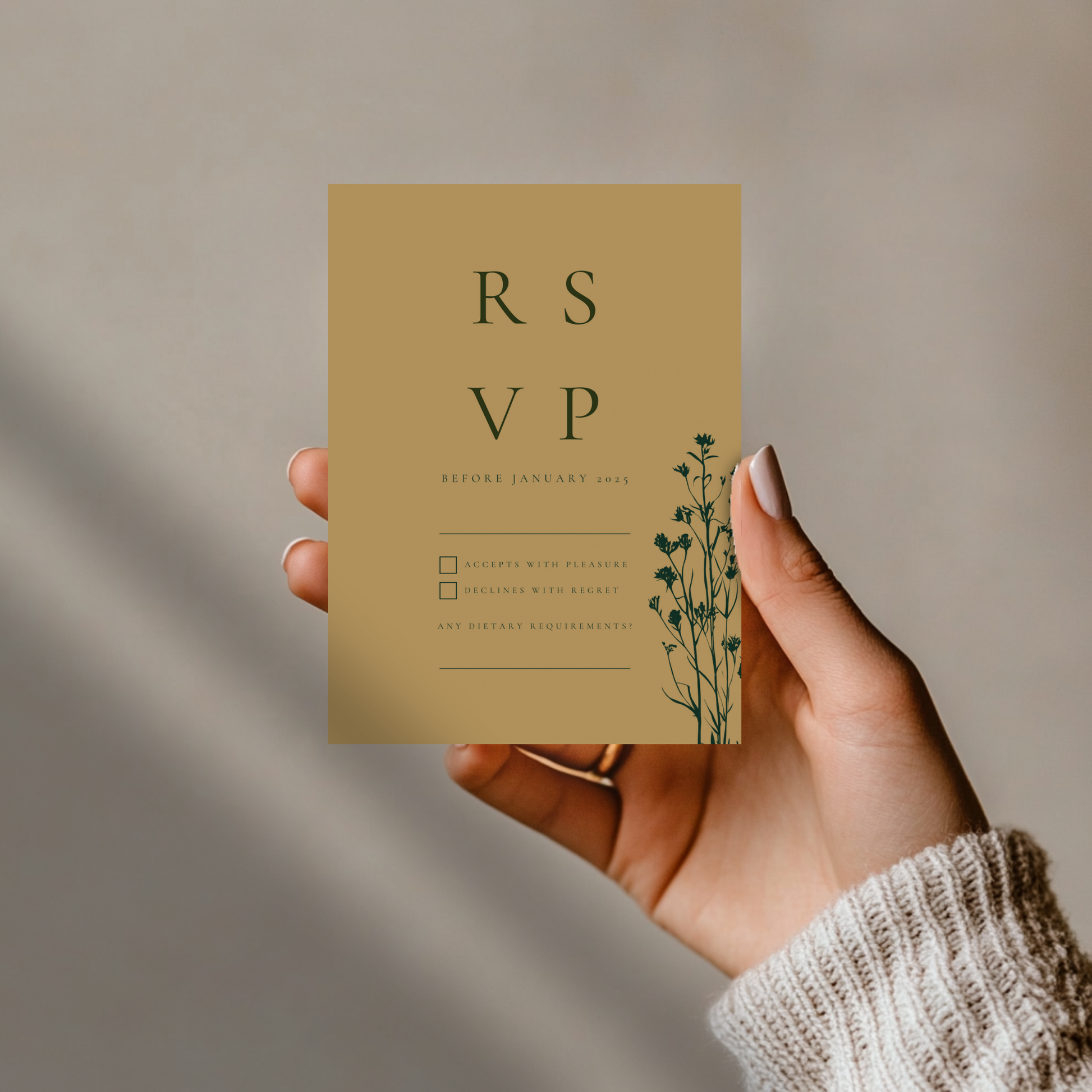 Emerald Green & Gold Floral Invite & RSVP