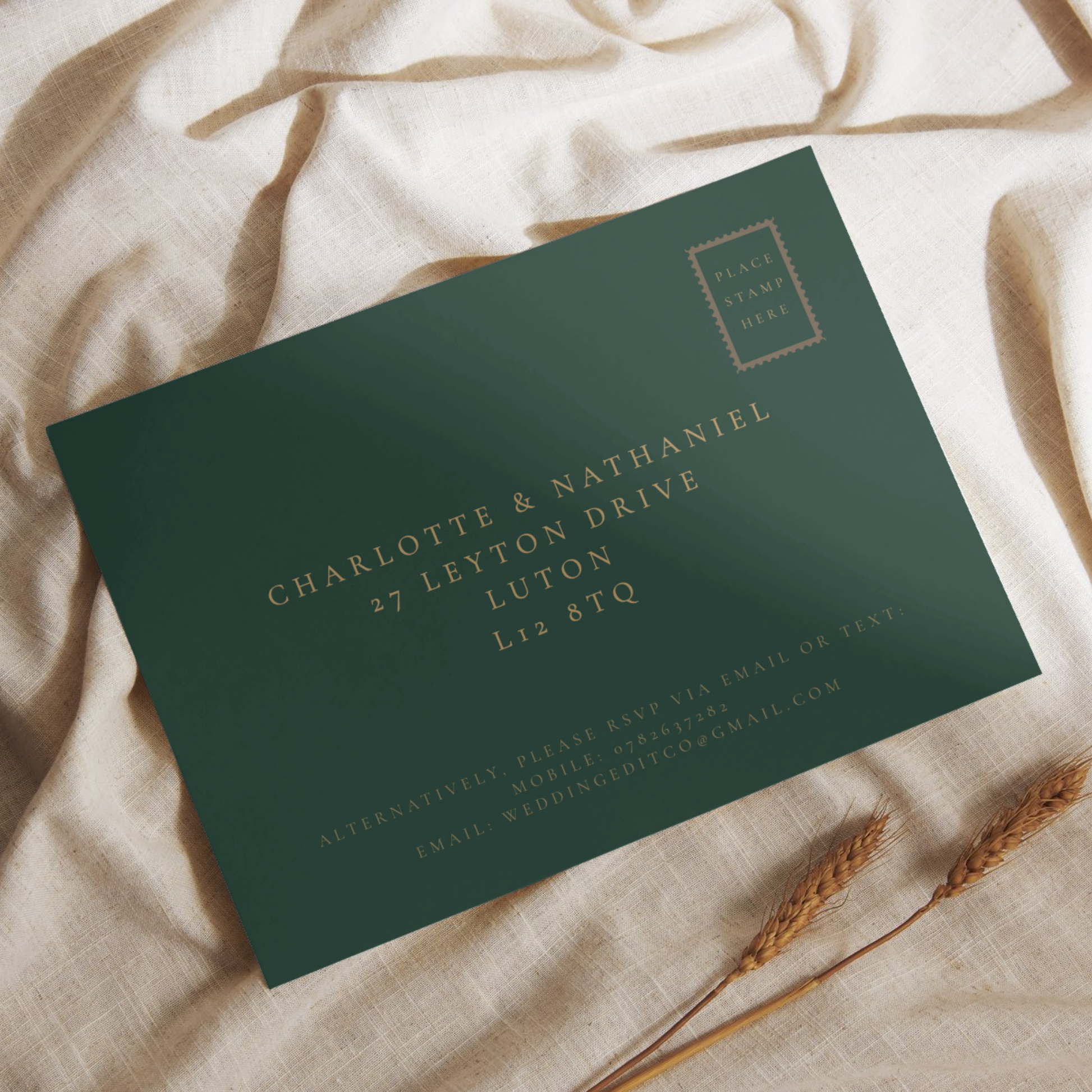 Emerald Green & Gold Floral Invite & RSVP