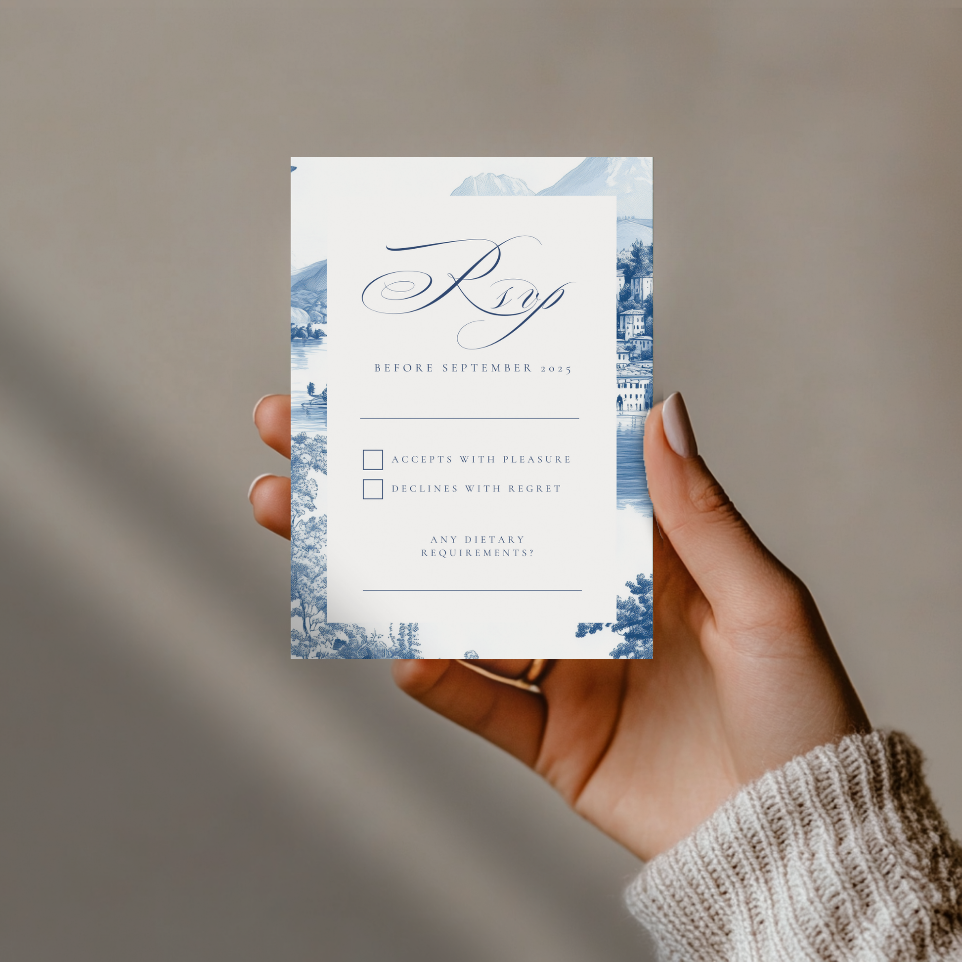 Blue & White Lake Como Invite & RSVP