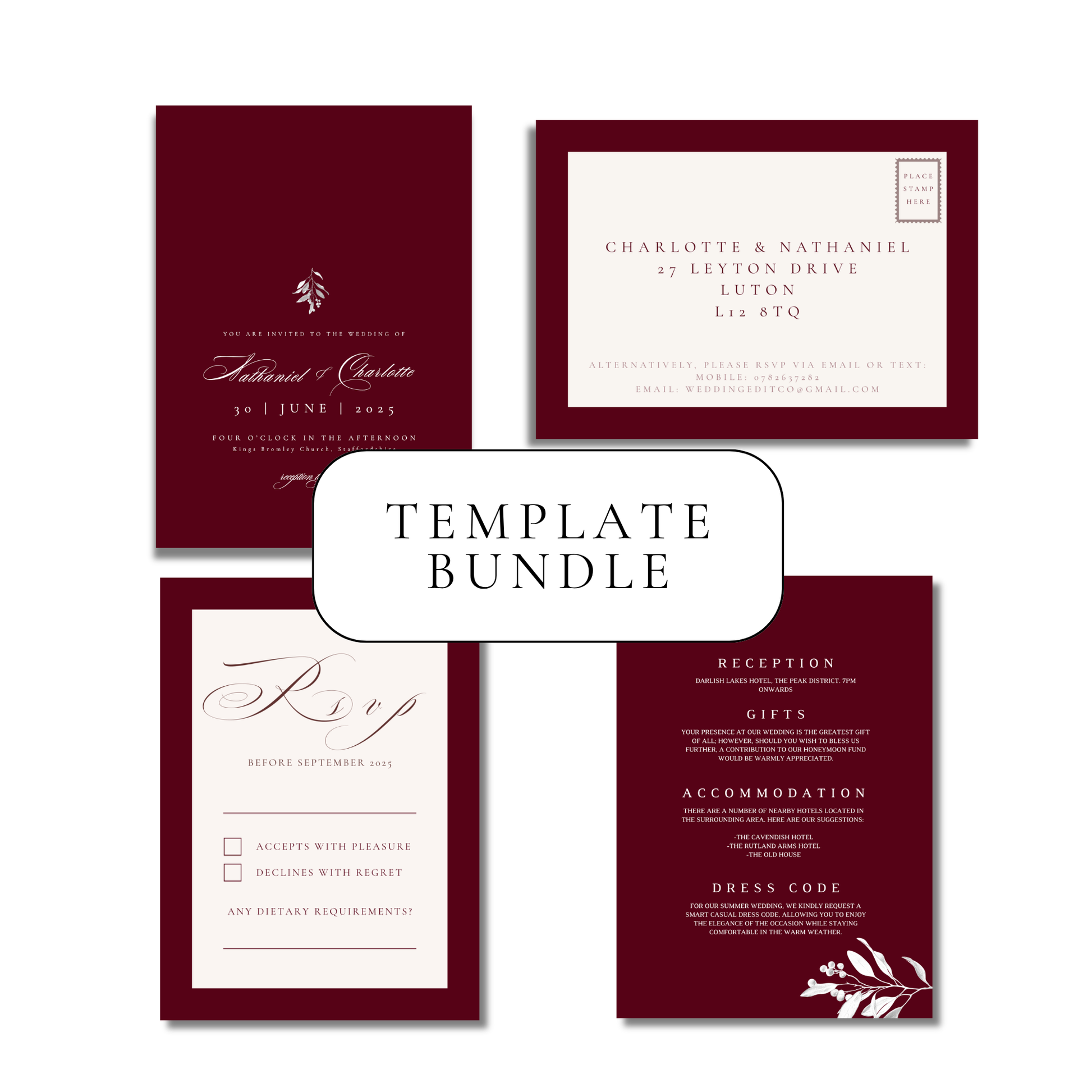 Burgundy Mistletoe Invitation Suite Digital Templates