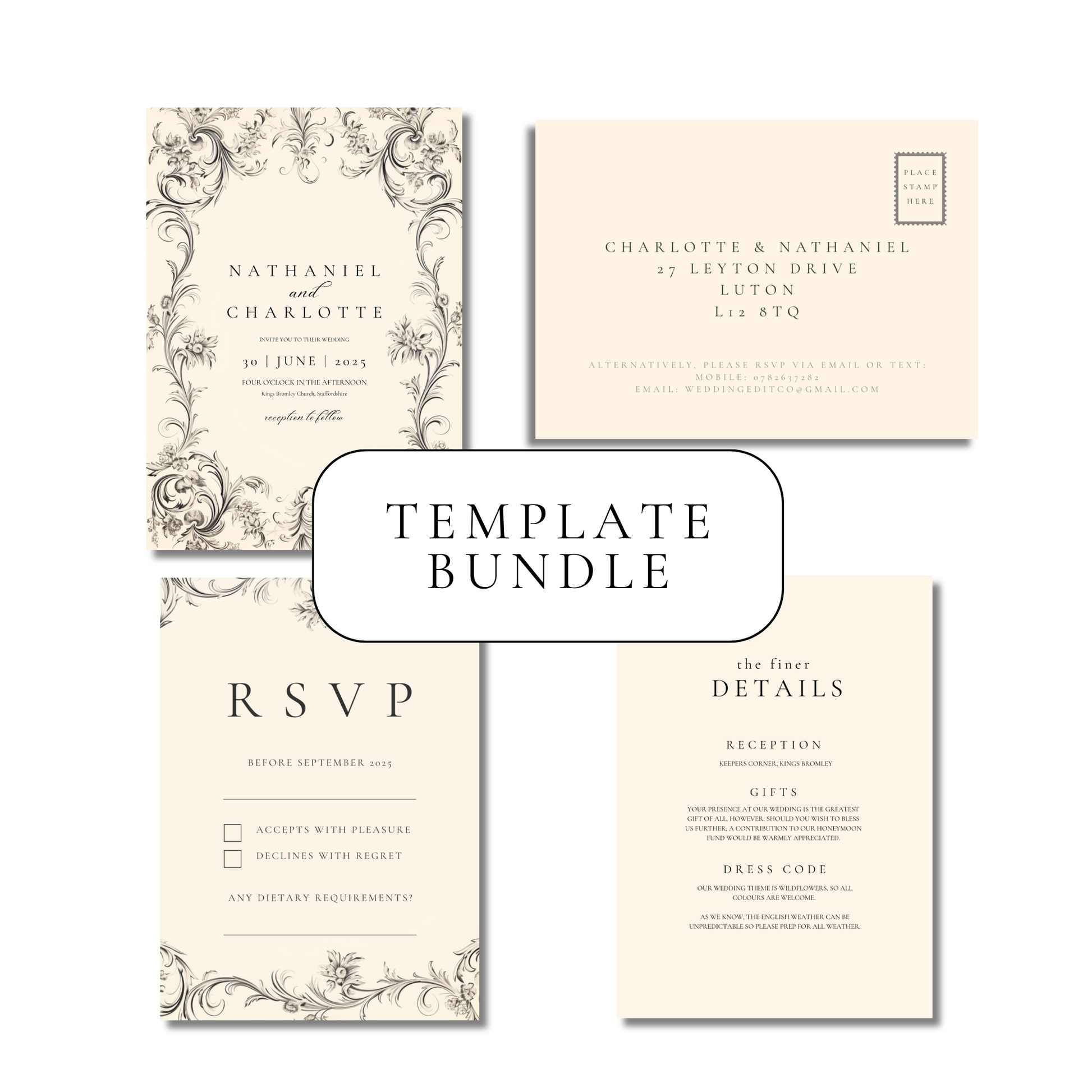 Rococo Frame Invitation Suite Digital Templates