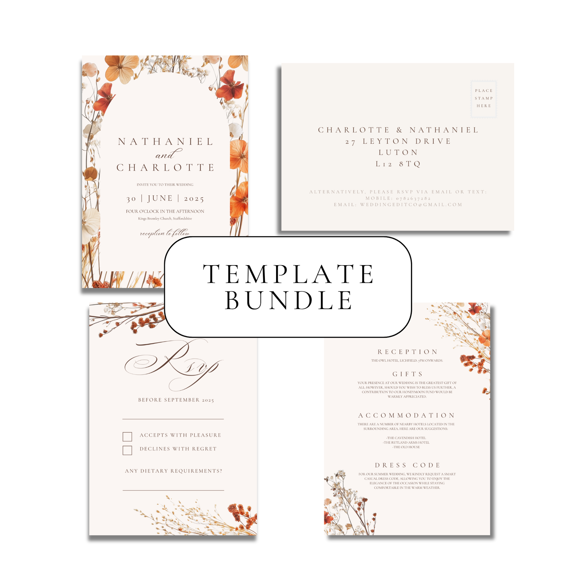 Dried Autumn Flower Arch Invitation Suite Digital Templates