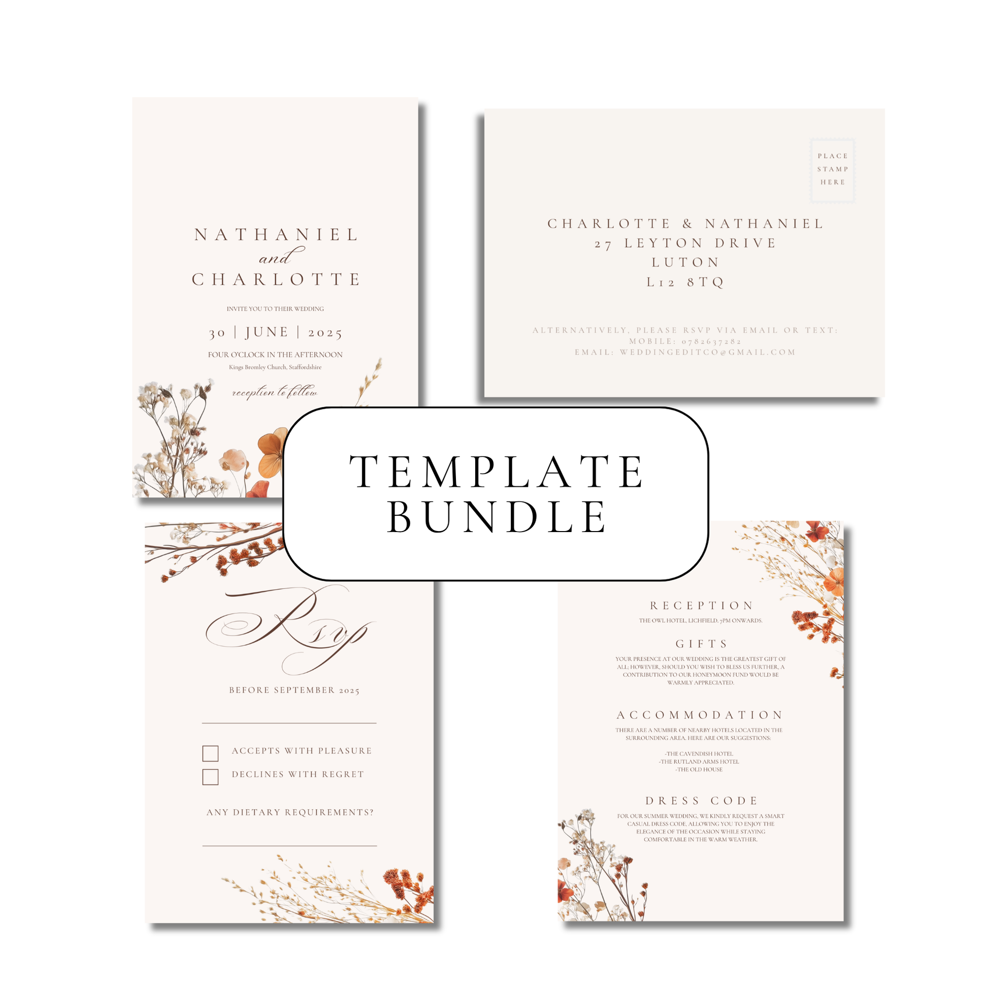 Simple Dried Flowers Invitation Suite Digital Templates