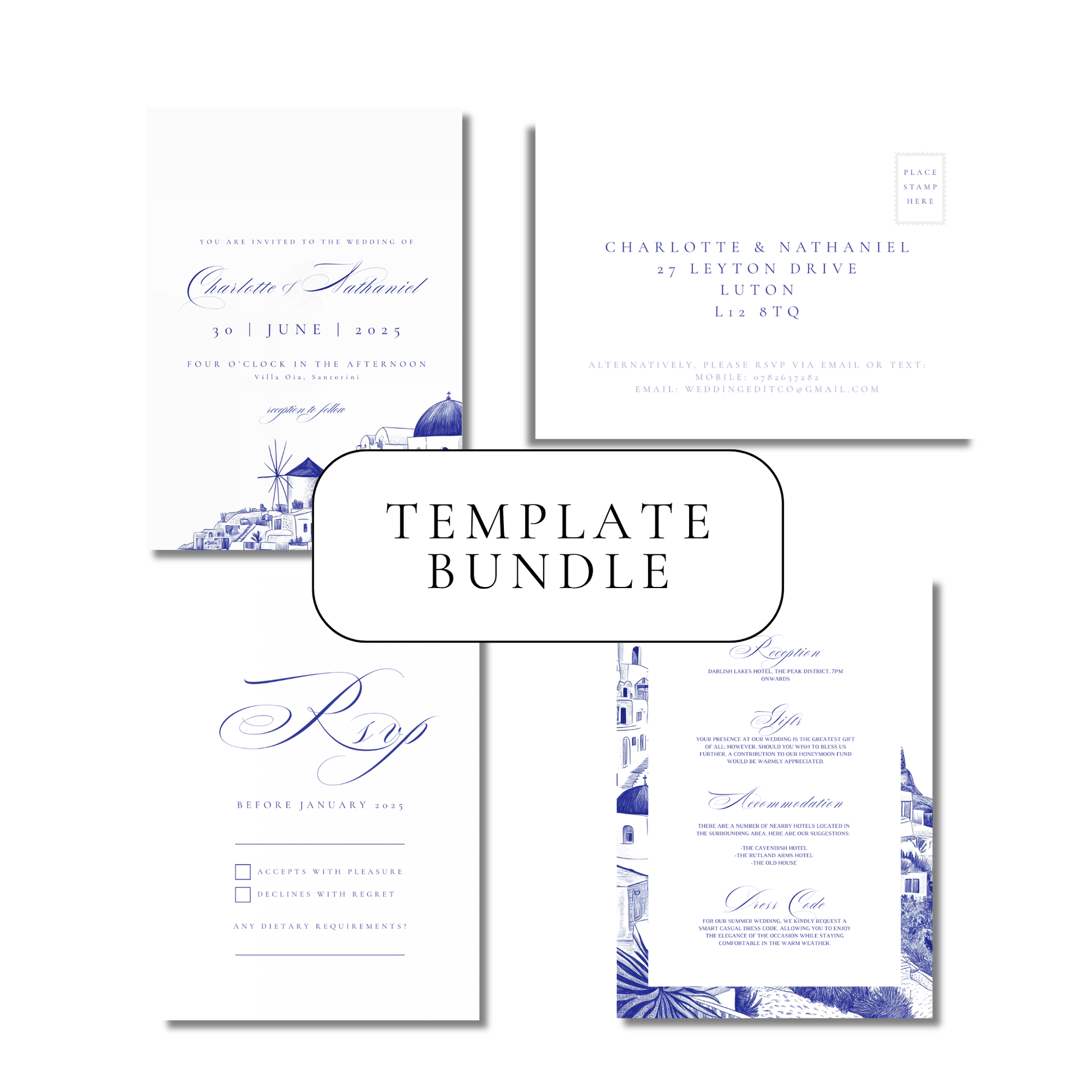 Santorini Sketch Invitation Suite Digital Templates