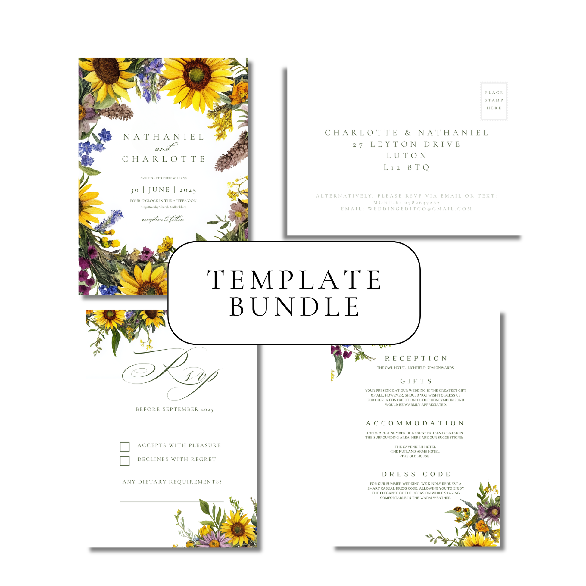 Sunflower & Wildflower Invitation Suite Digital Templates