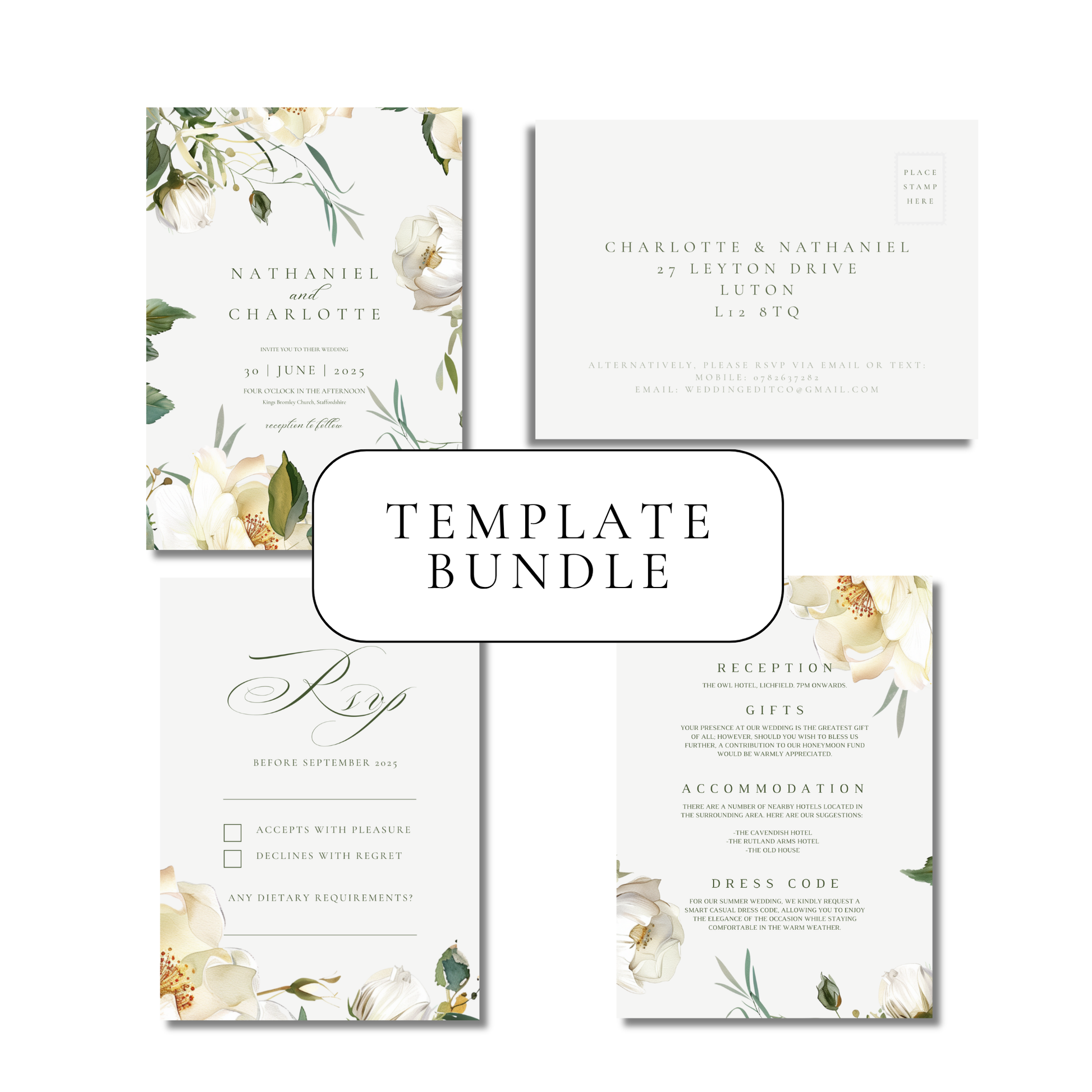 White Florals Invitation Suite Digital Templates