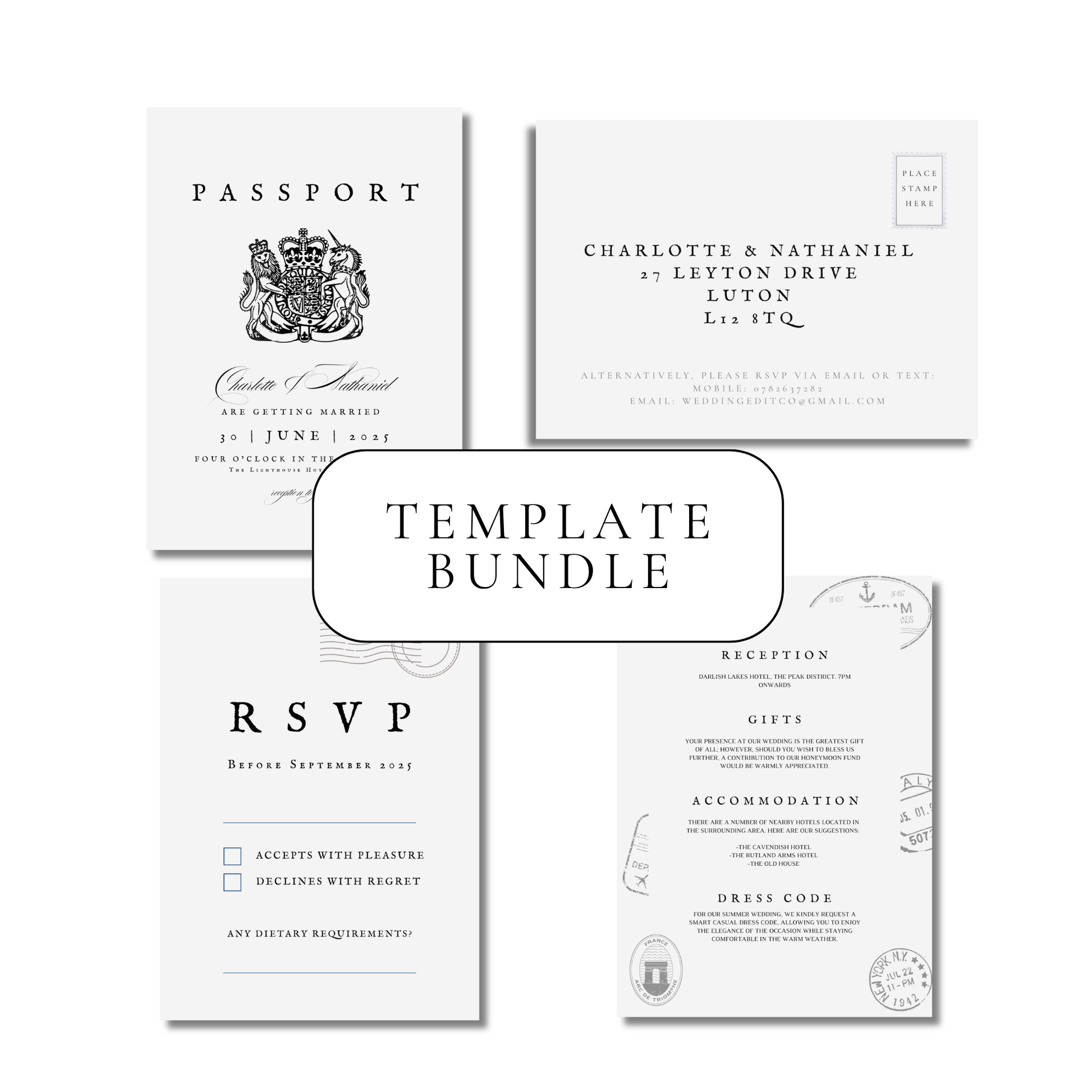 Passport Style Invitation Suite Digital Templates