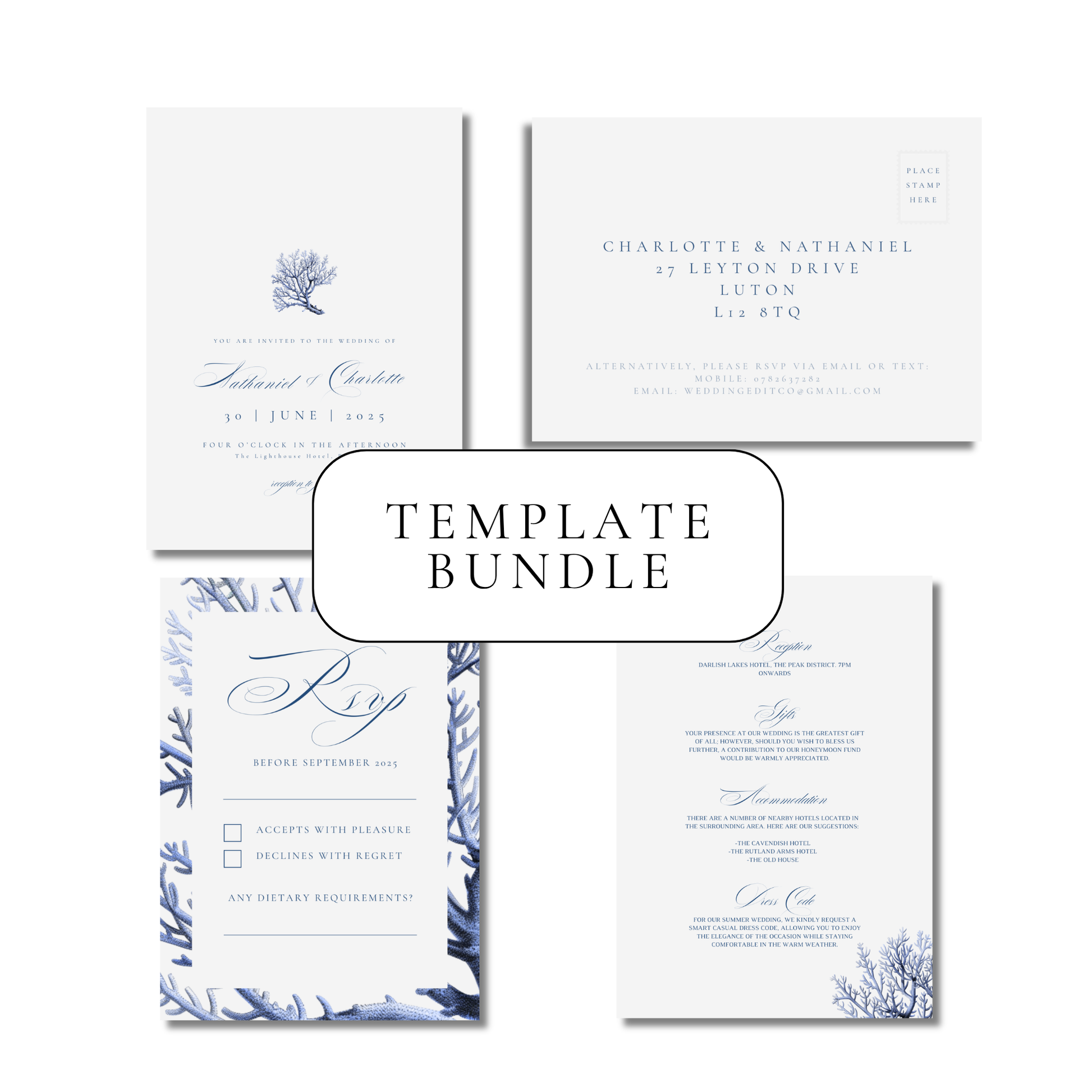 Simple Coral Invitation Suite Digital Templates
