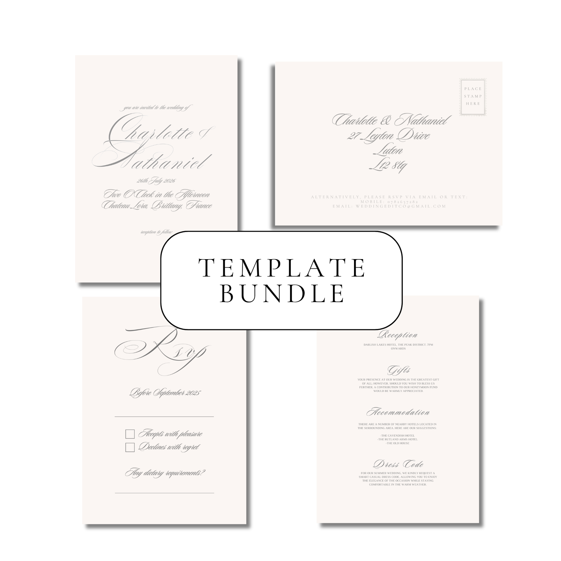Monochrome Script Invitation Suite Digital Templates