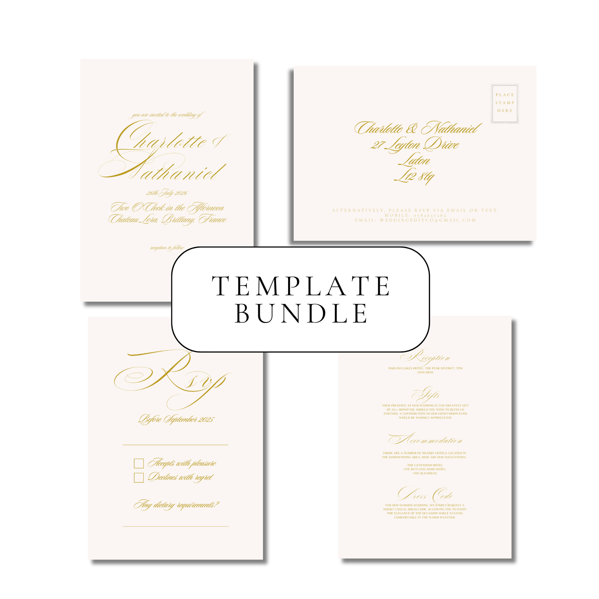 Gold Script Invitation Suite Digital Templates