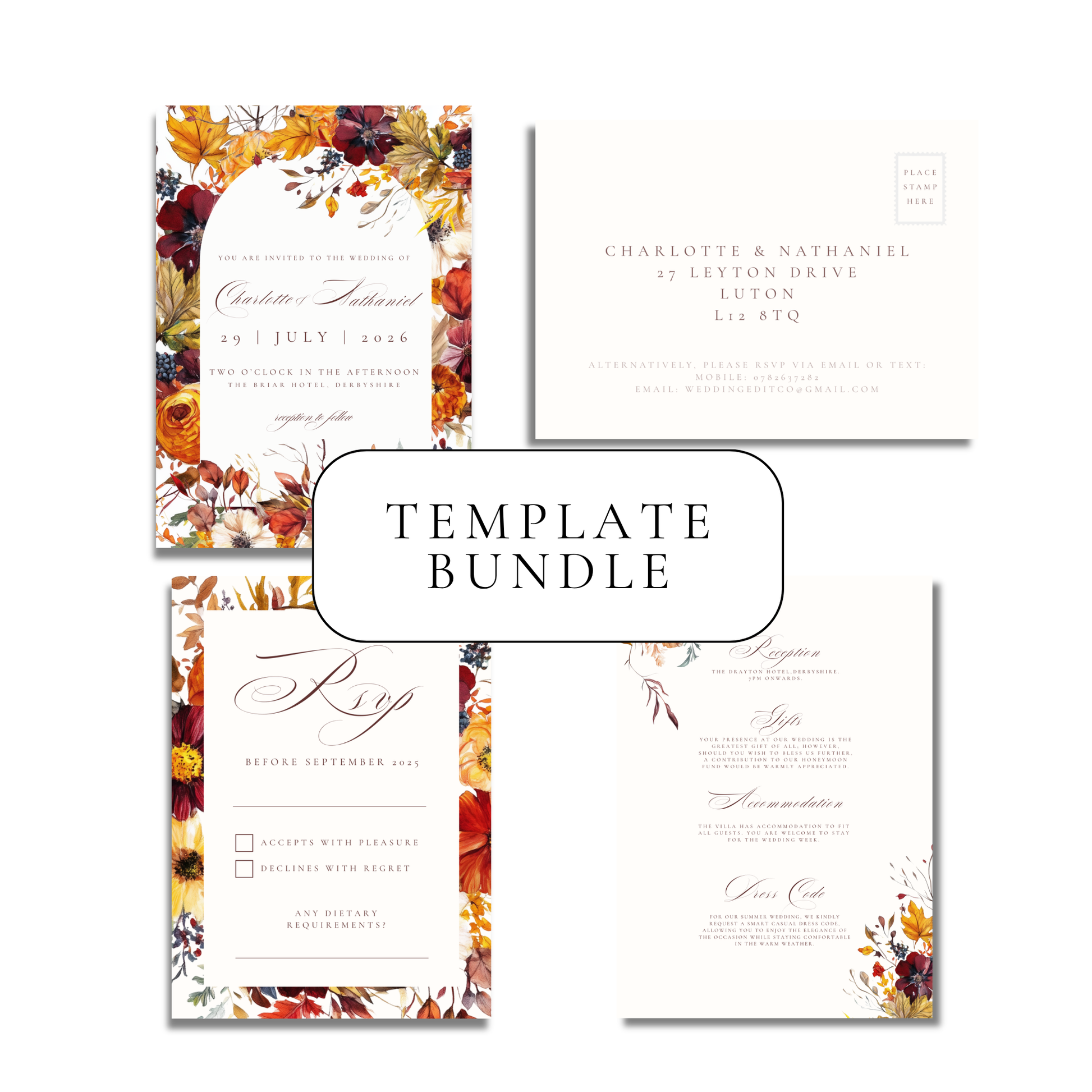 Busy Autumn Florals Invitation Suite Digital Templates