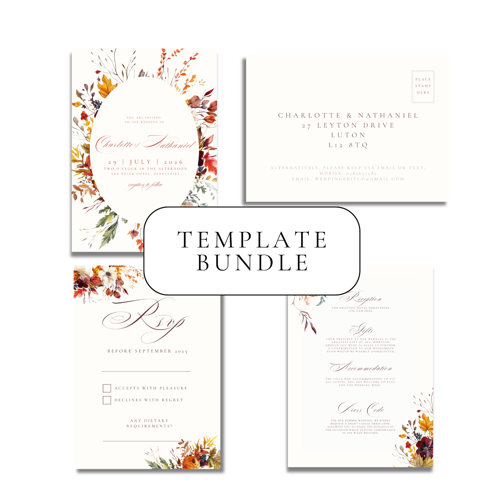 Simple Autumn Florals Invitation Suite Digital Templates