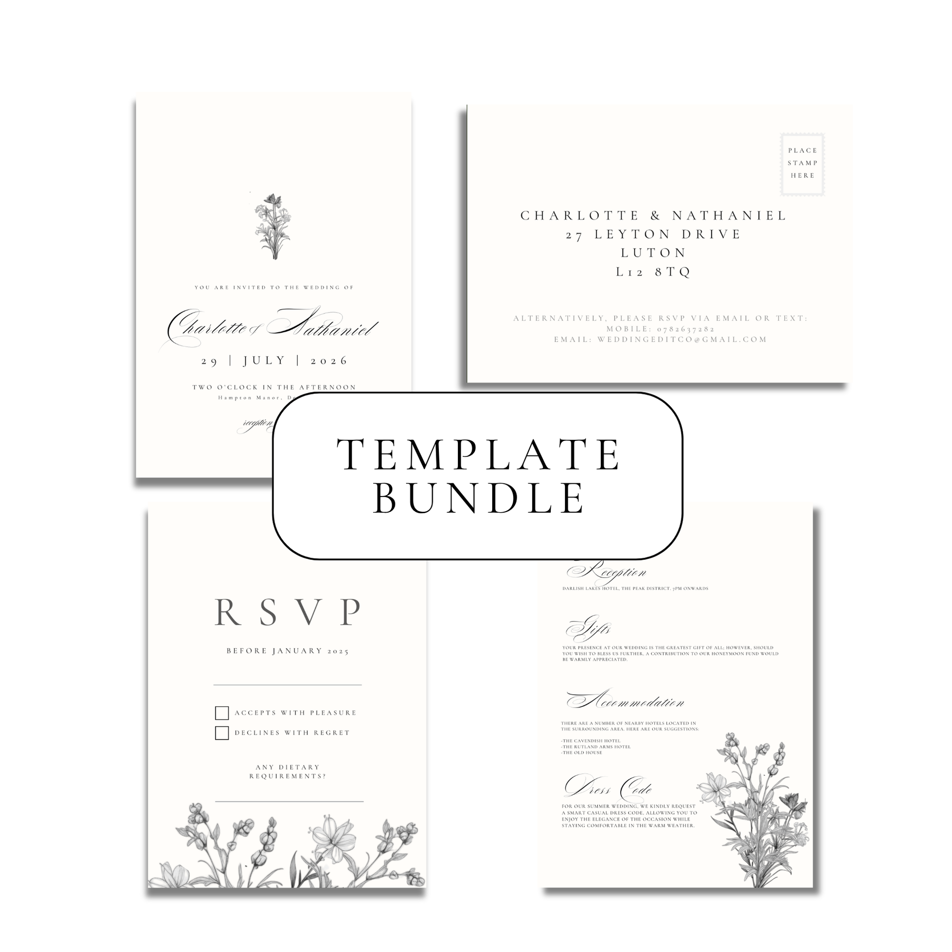 Simple Wildflower Stems Invitation Suite Digital Templates