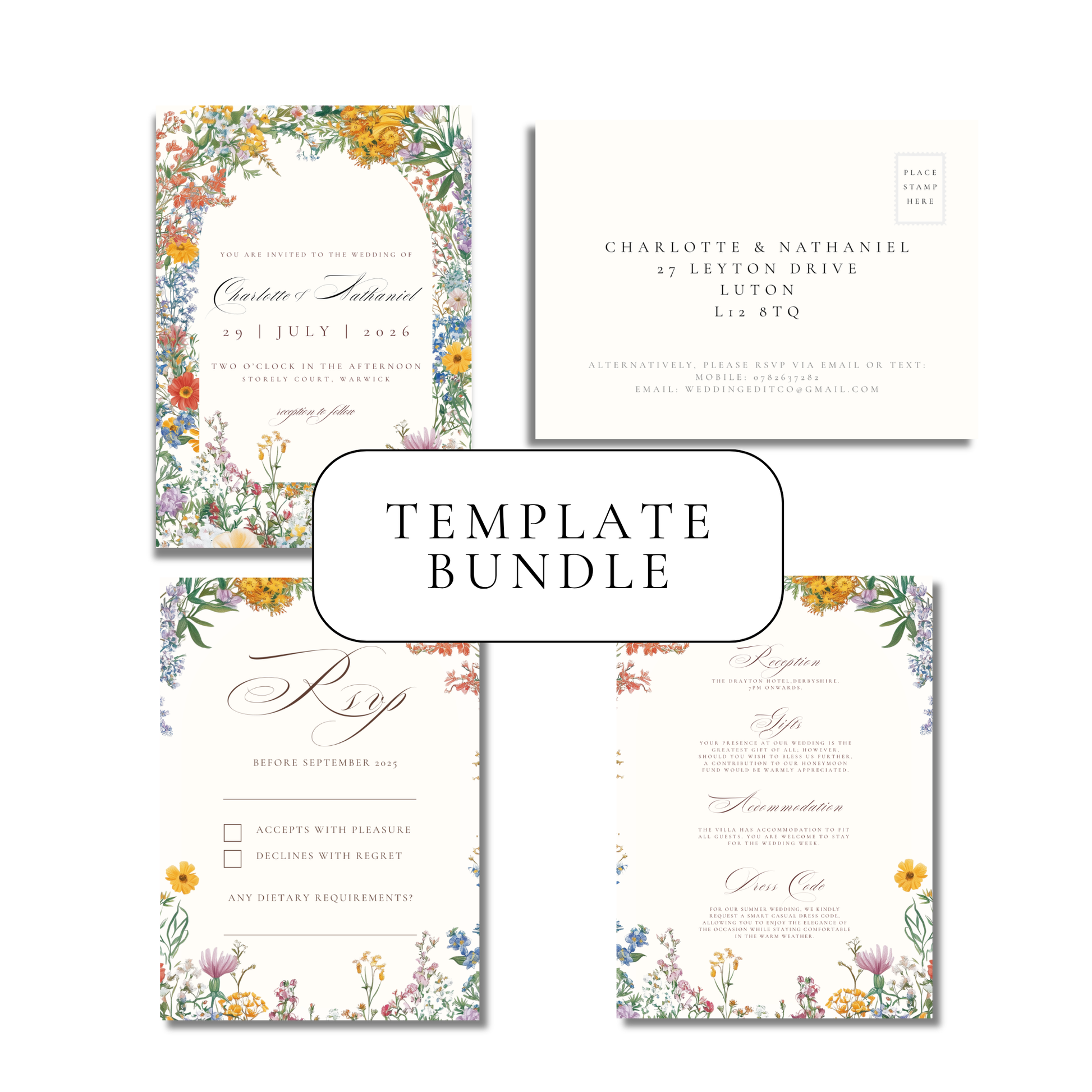 Pastel Floral Arch Invitation Suite Digital Templates