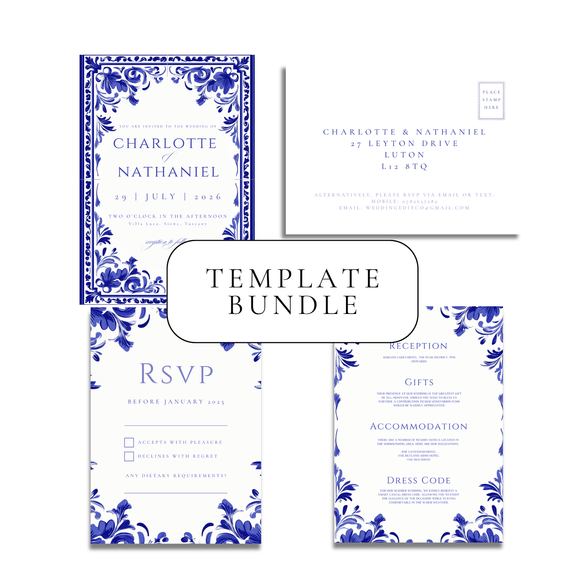 Blue Tiling Invitation Suite Digital Templates