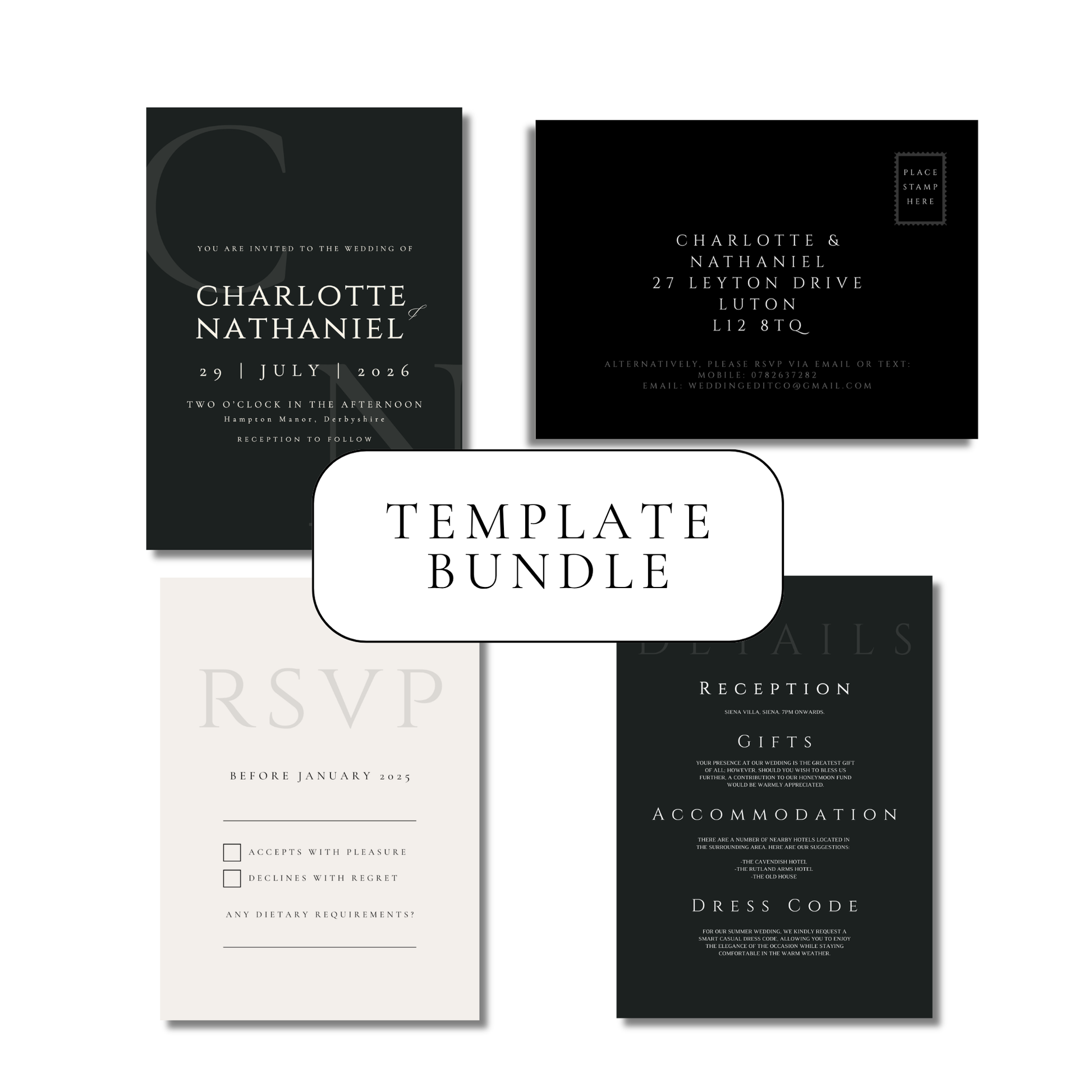 Minimalist Charcoal Invitation Suite Digital Templates