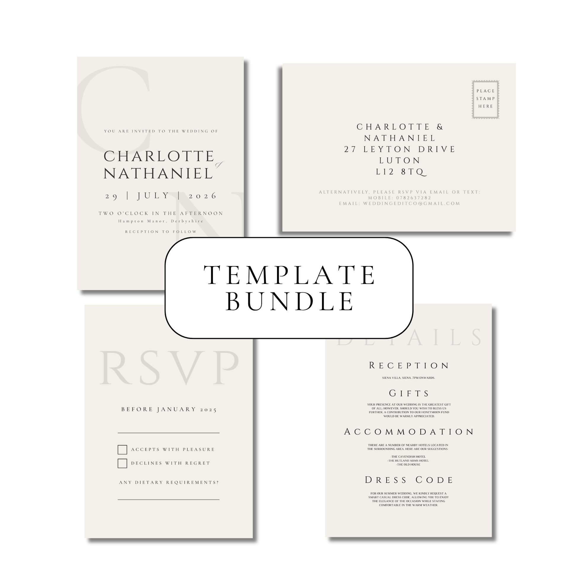 Minimalist Cream Invitation Suite Digital Templates