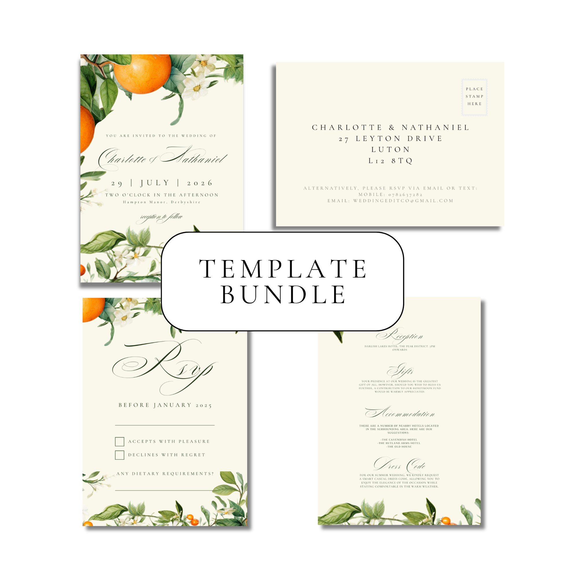 Orange Blossom Invitation Suite Digital Templates