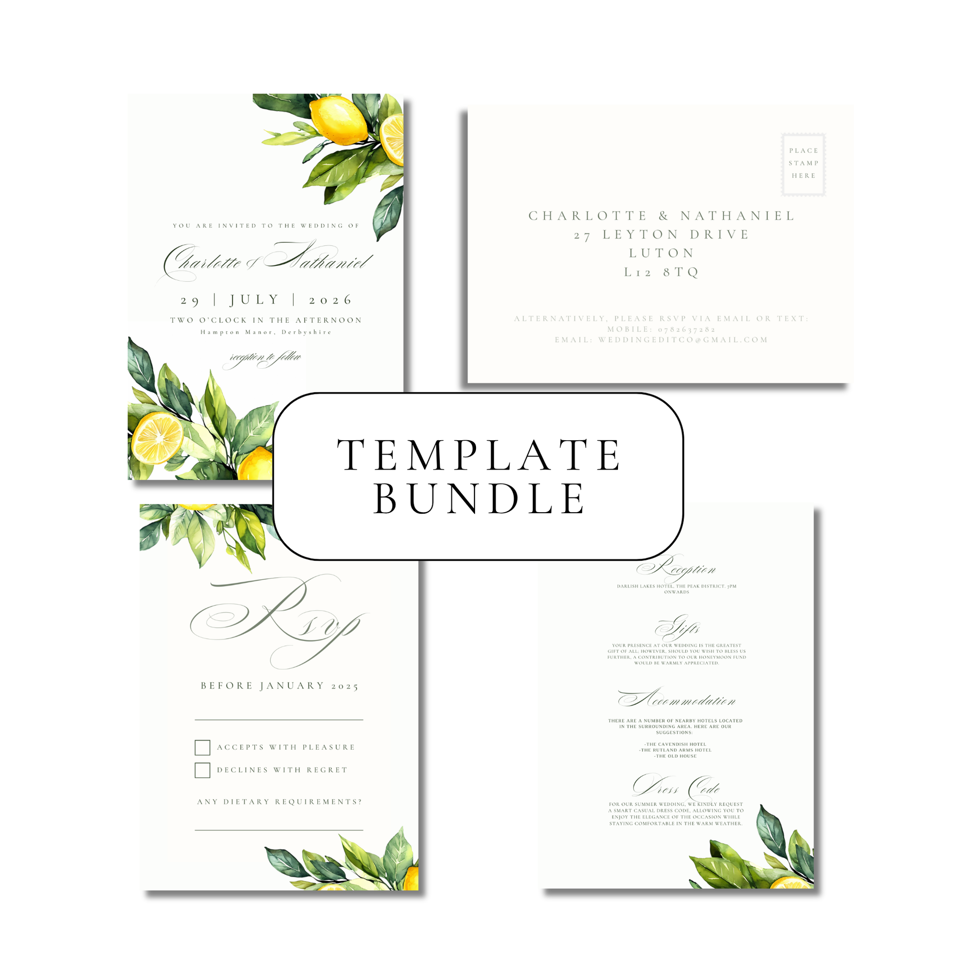 Lemons & Greenery Invitation Suite Digital Templates