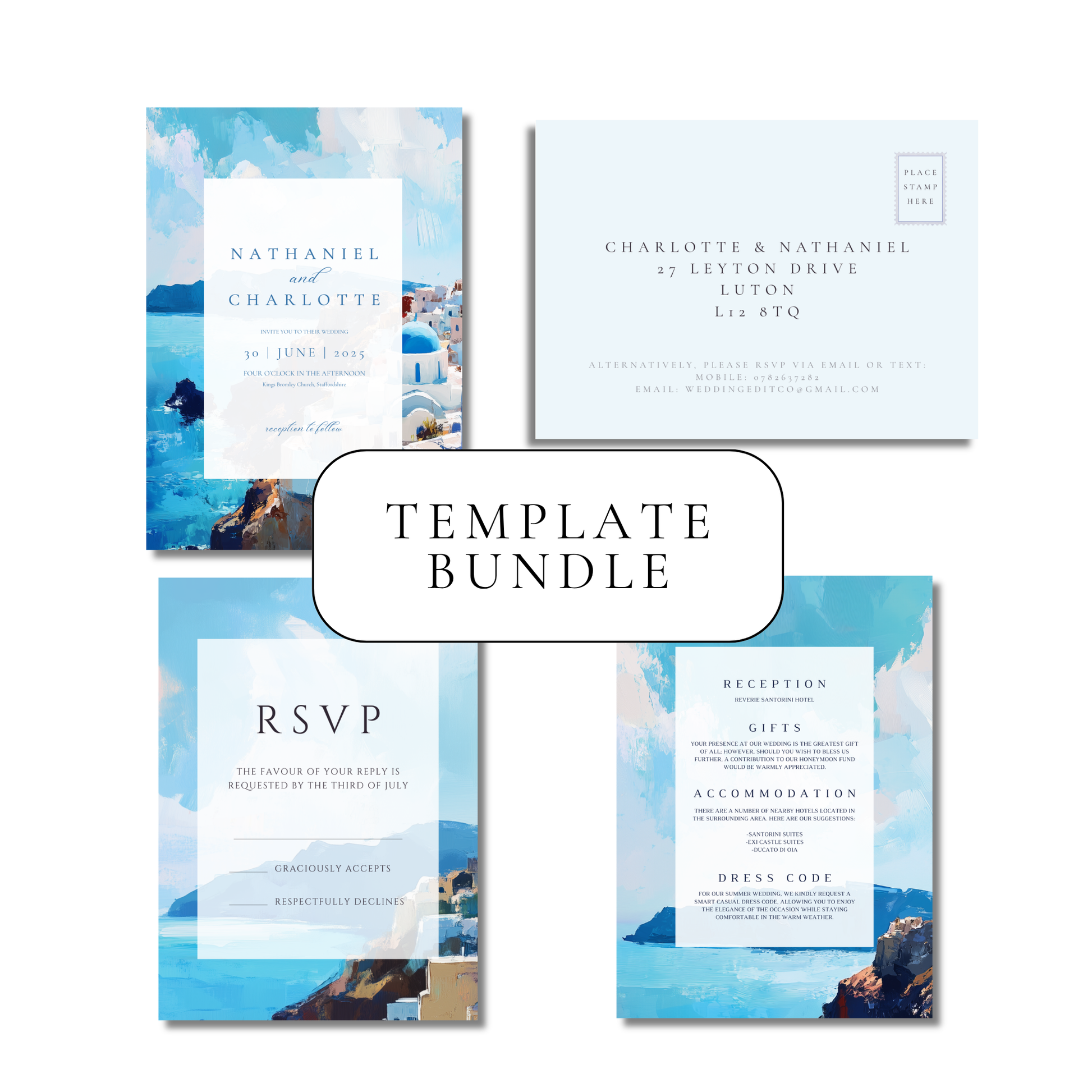 Santorini Painting Invitation Suite Digital Templates