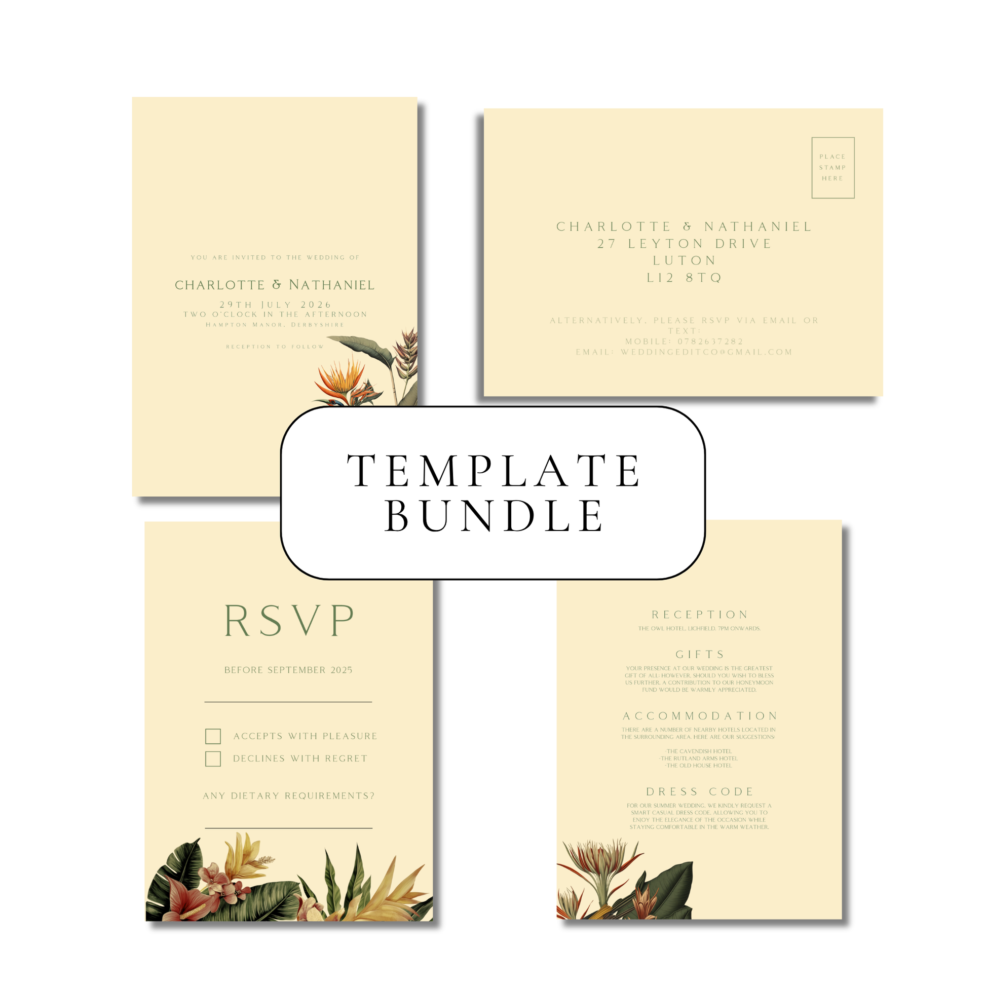 Birds of Paradise Invitation Suite Digital Templates