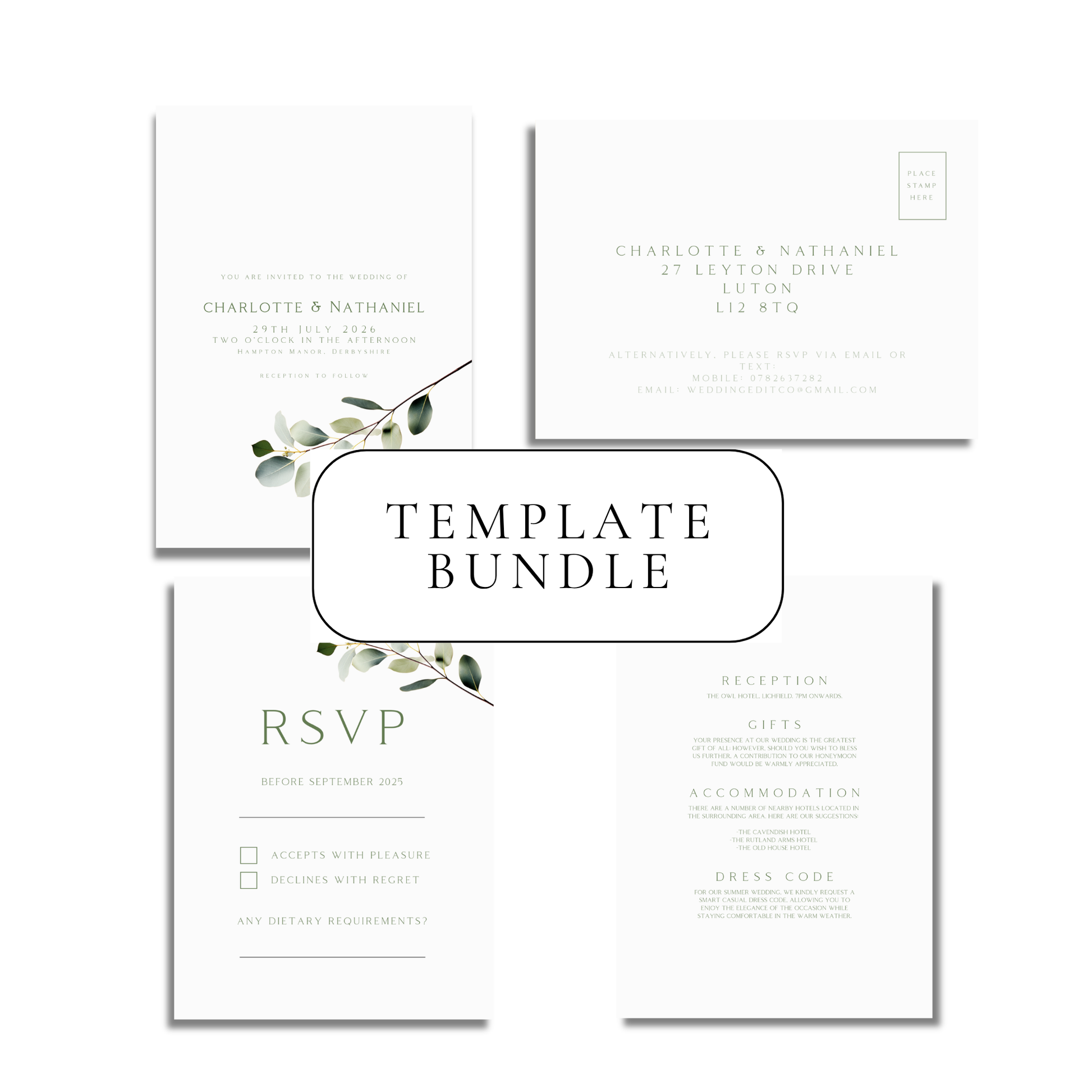 Eucalyptus Invitation Suite Digital Templates