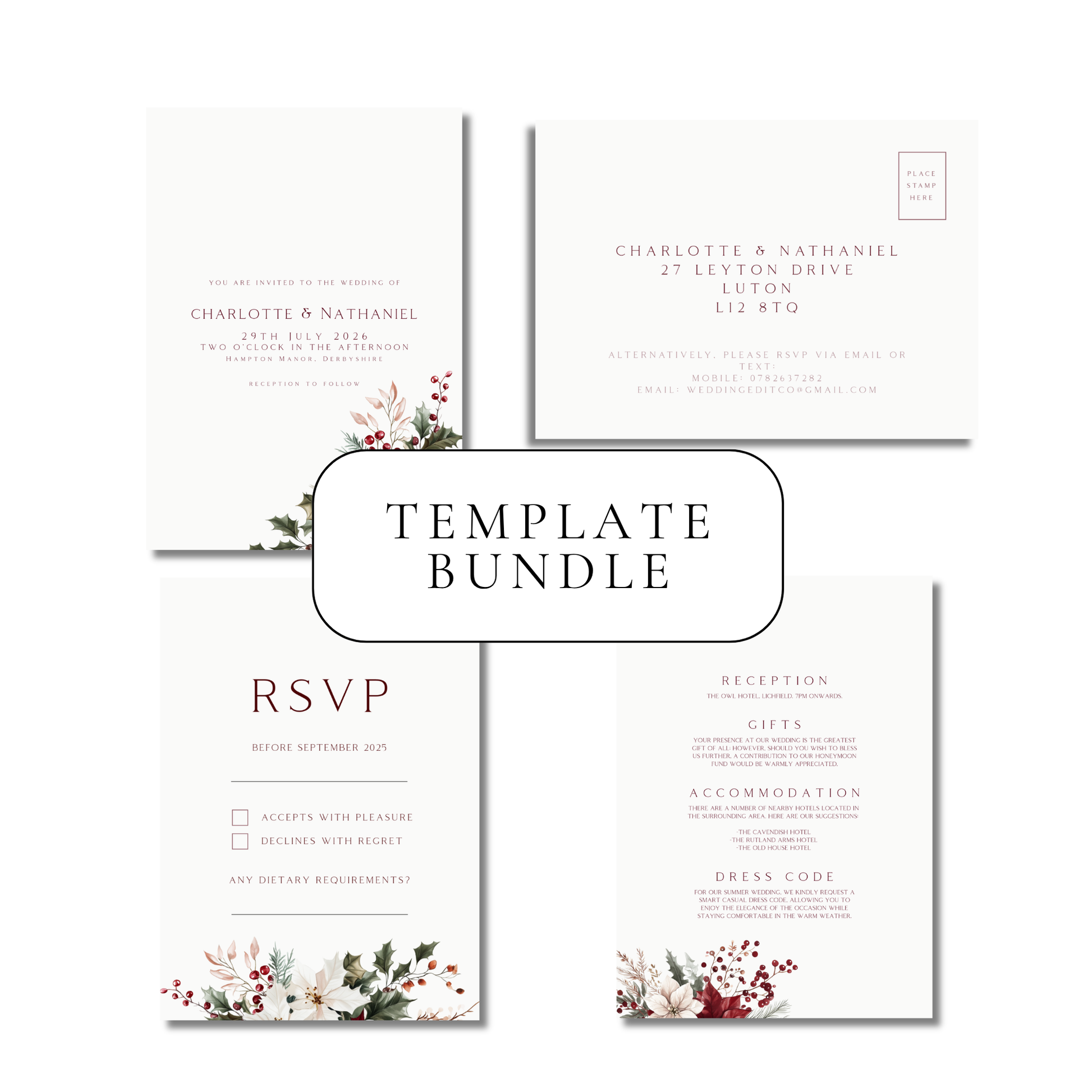 Winter Florals Invitation Suite Digital Templates