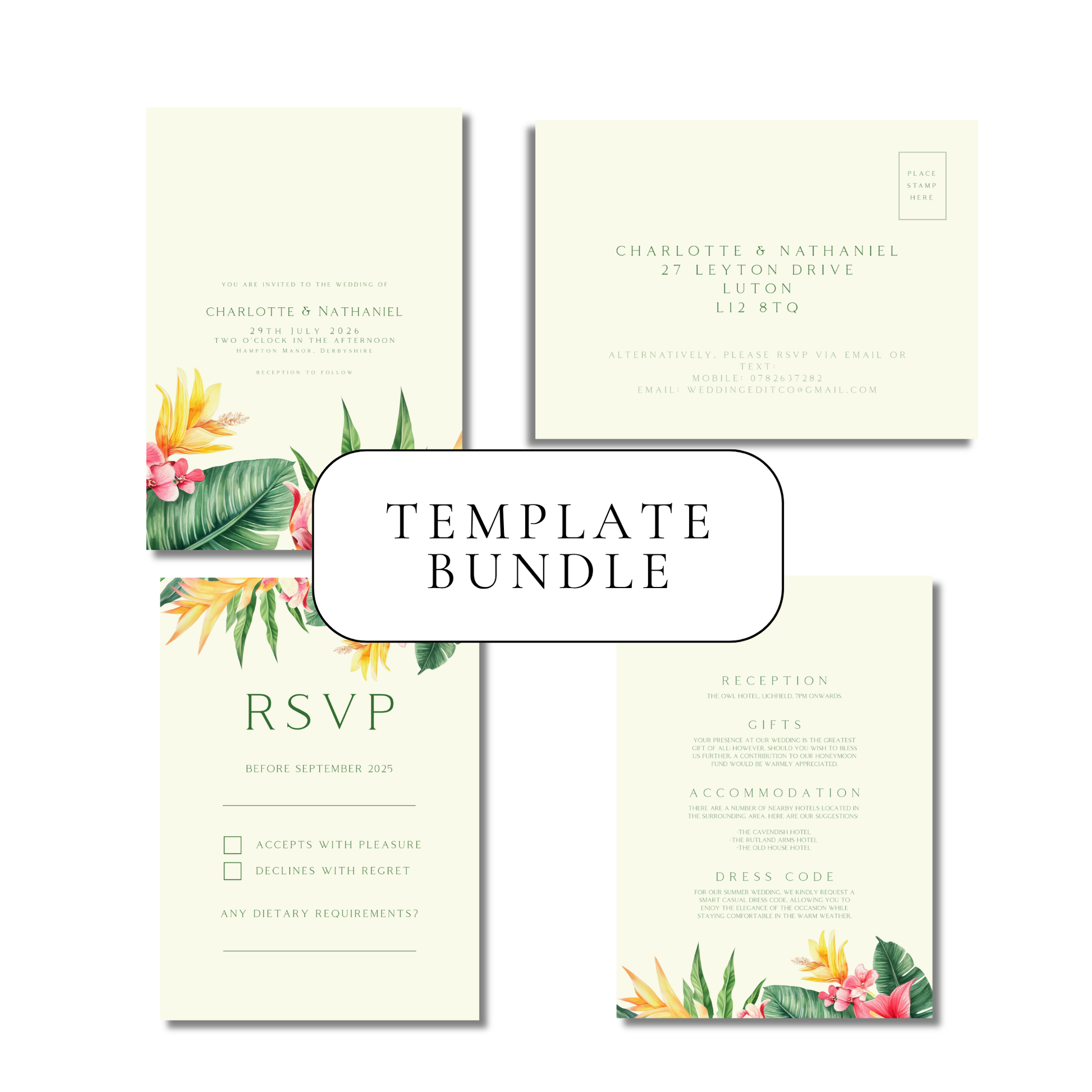 Tropical Florals Invitation Suite Digital Templates