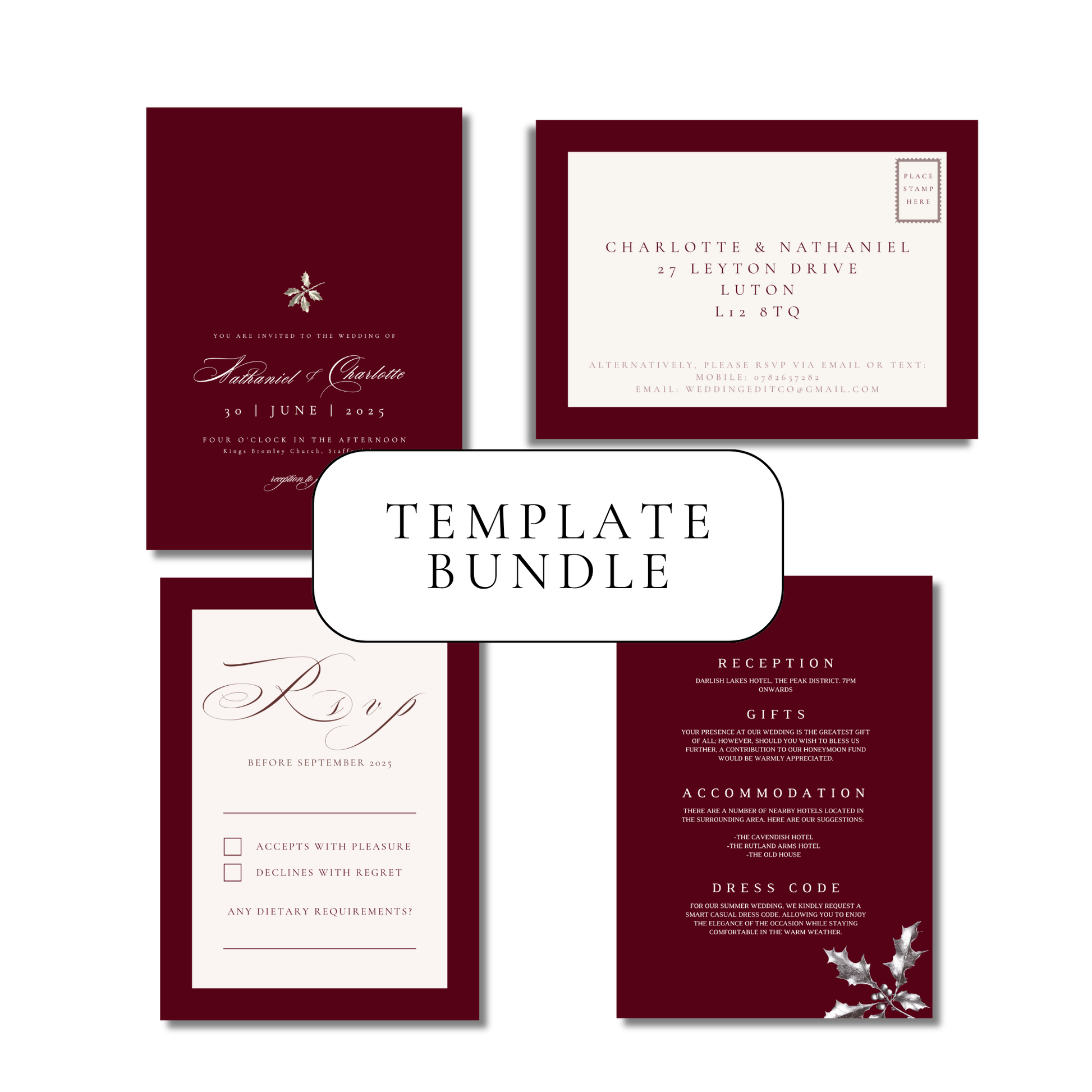 Red Holly Invitation Suite Digital Templates
