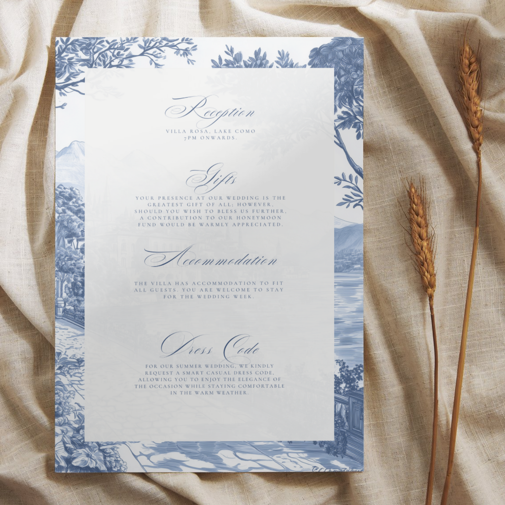 Blue & White Lake Como Invite & RSVP