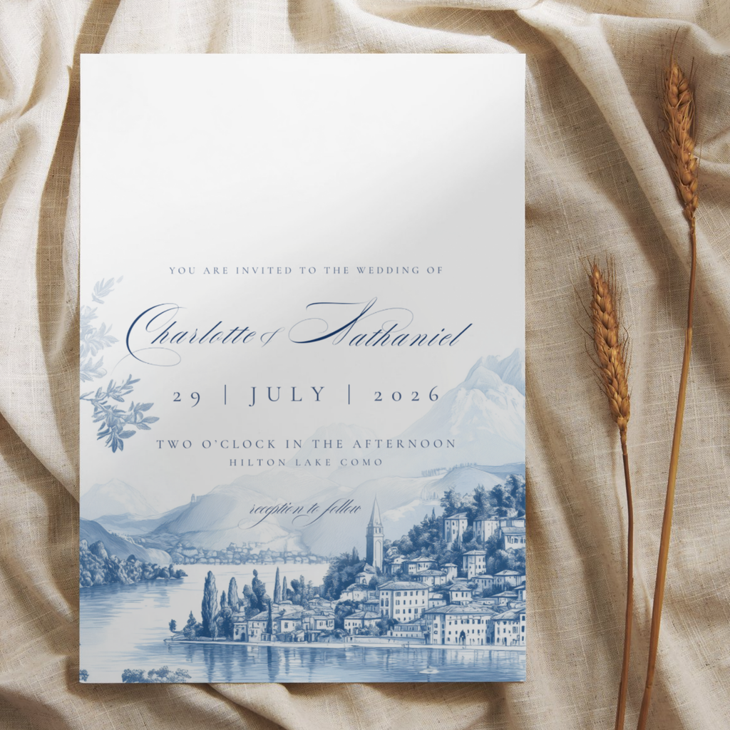 Blue & White Lake Como Invite & RSVP