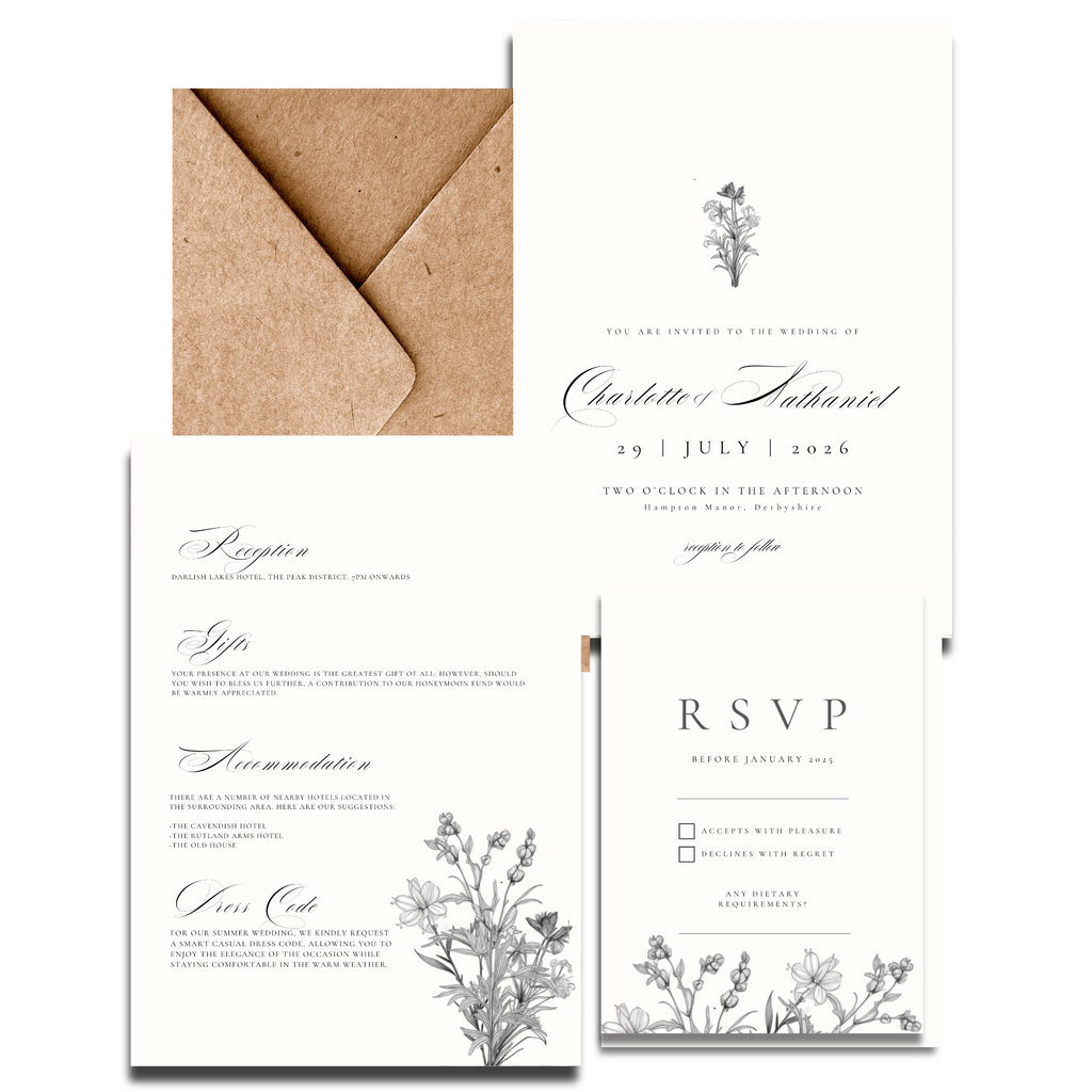 Simple Wildflower Stems Florals Invite & RSVP