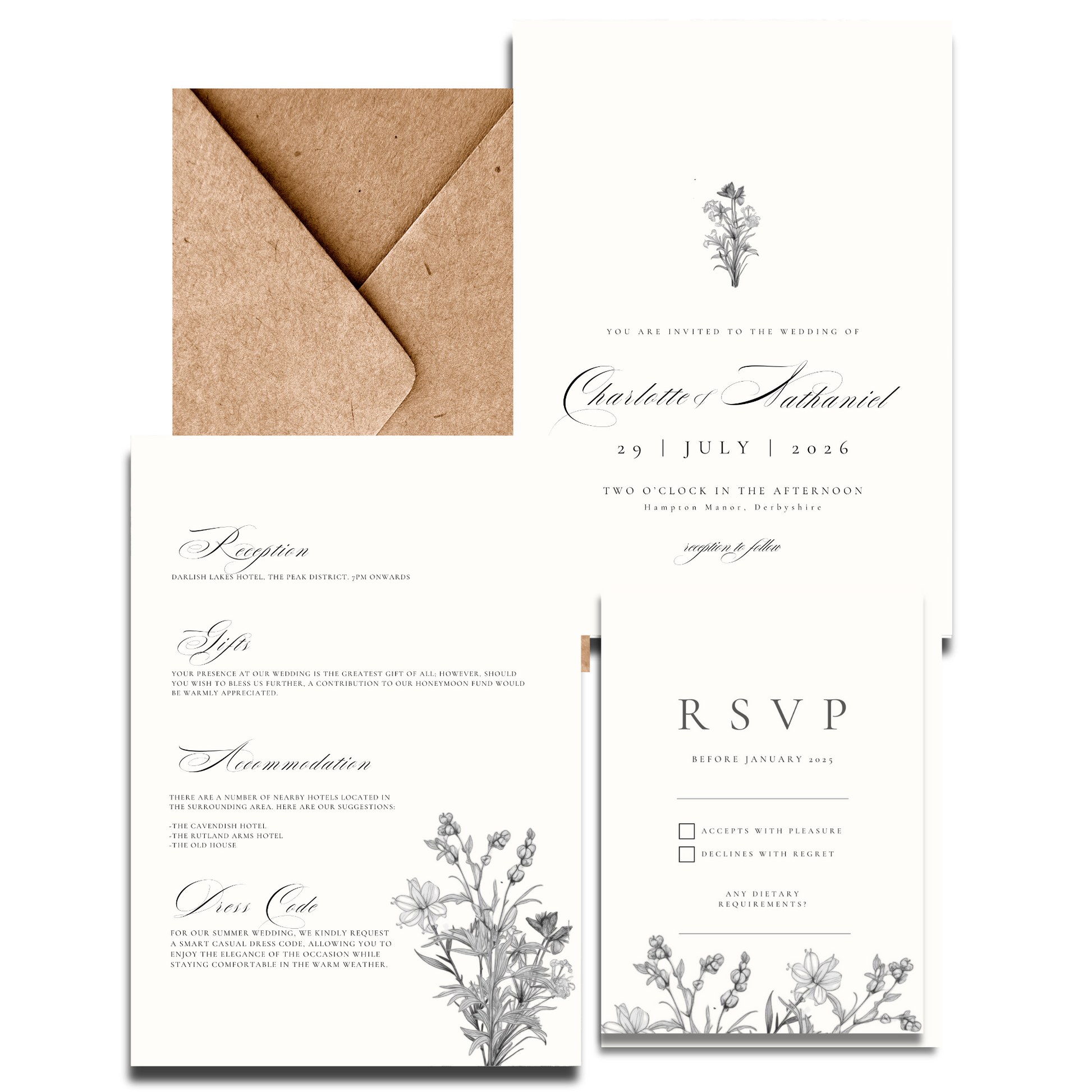 Simple Wildflower Stems Florals Invite & RSVP