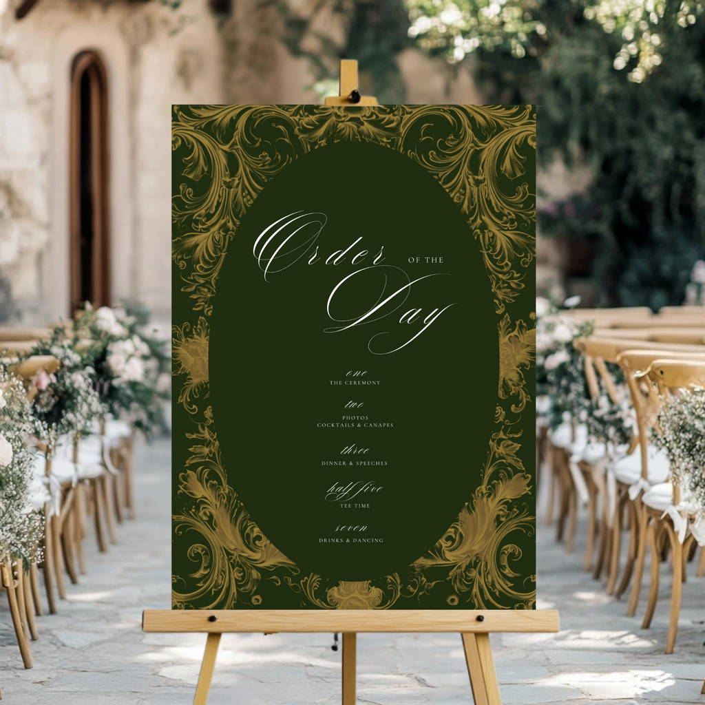 Green & Gold Rococo Frame Order Of The Day Sign
