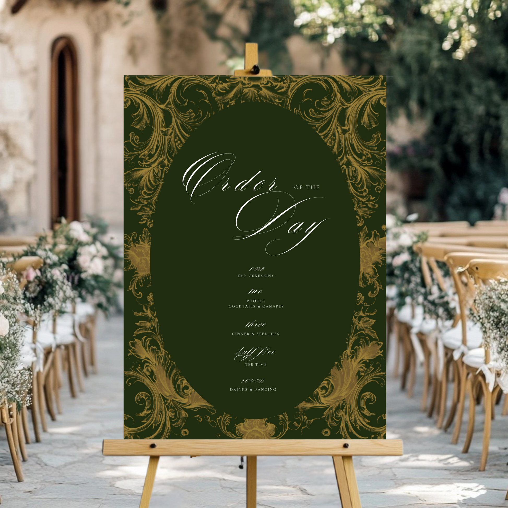 Green & Gold Rococo Frame Order Of The Day Sign