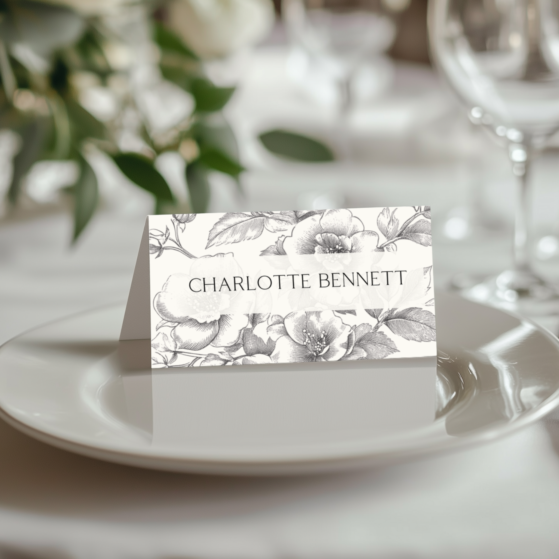 Rose Etching Name Place Cards (Cream)