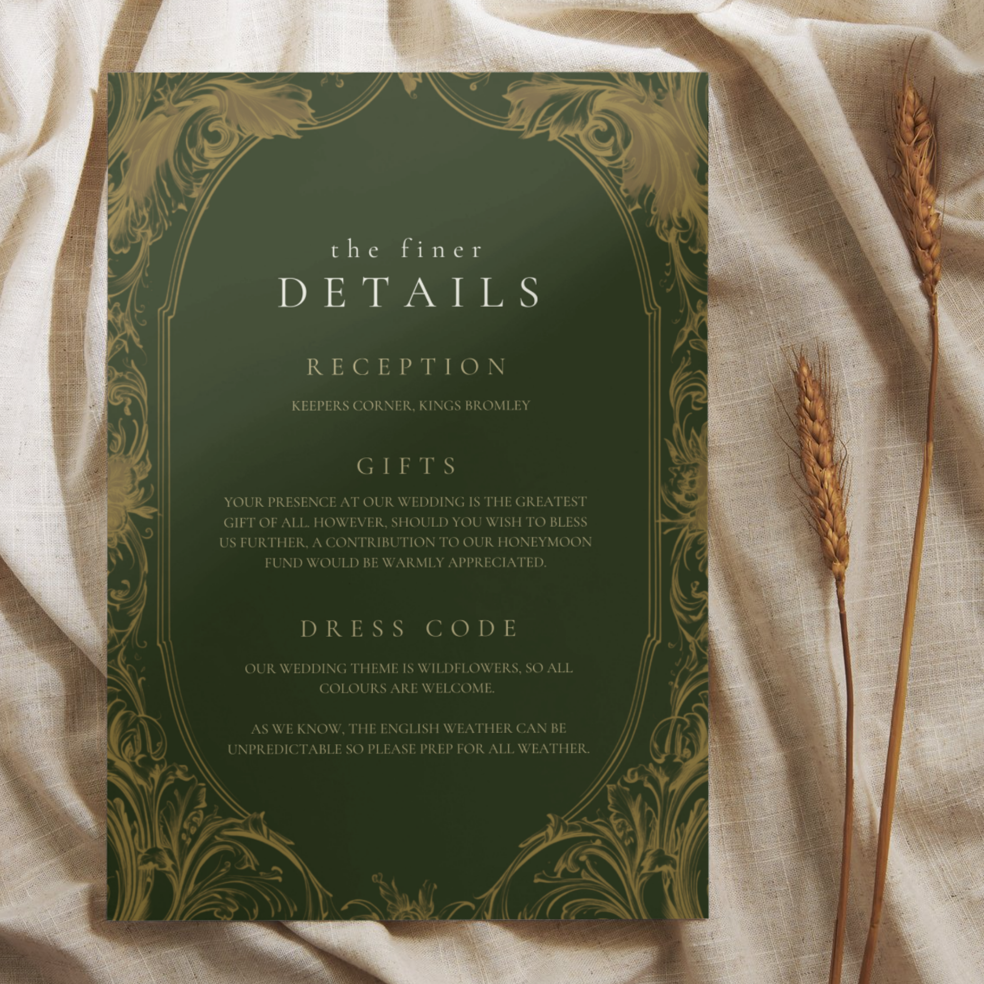 Green & Gold Rococo Frame Invite & RSVP