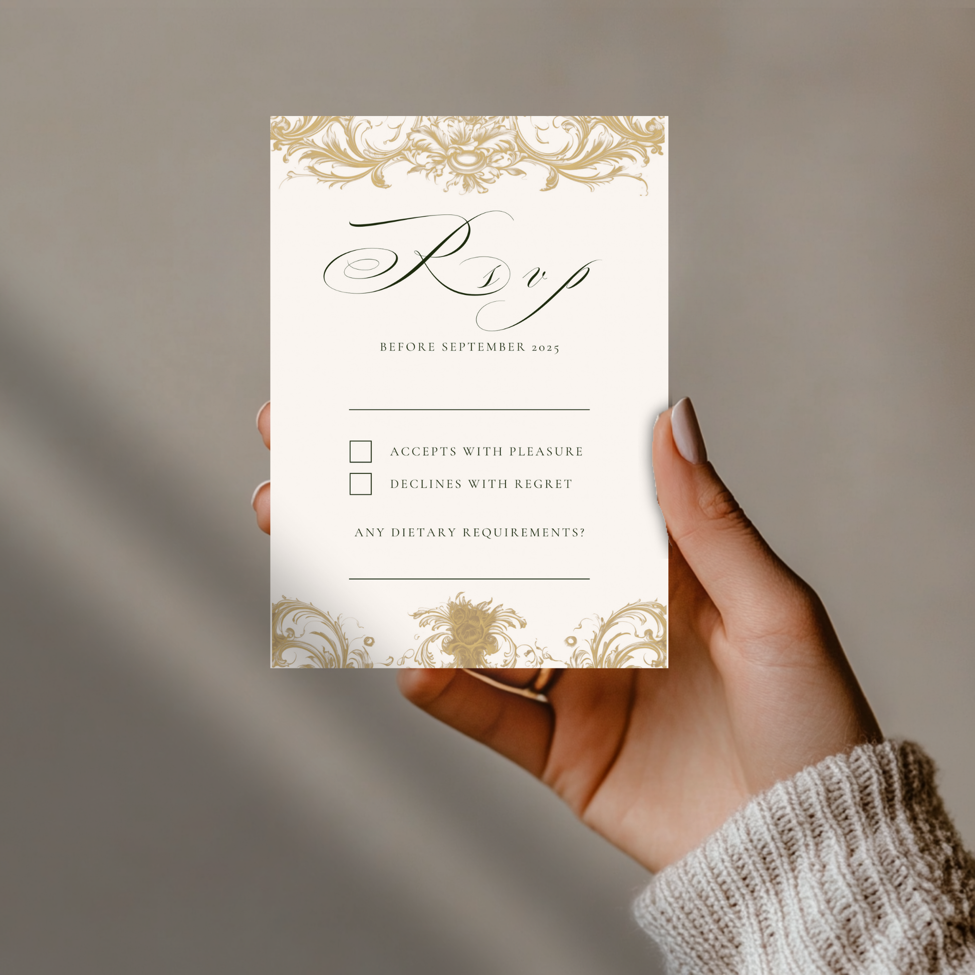 Green & Gold Rococo Frame Invite & RSVP