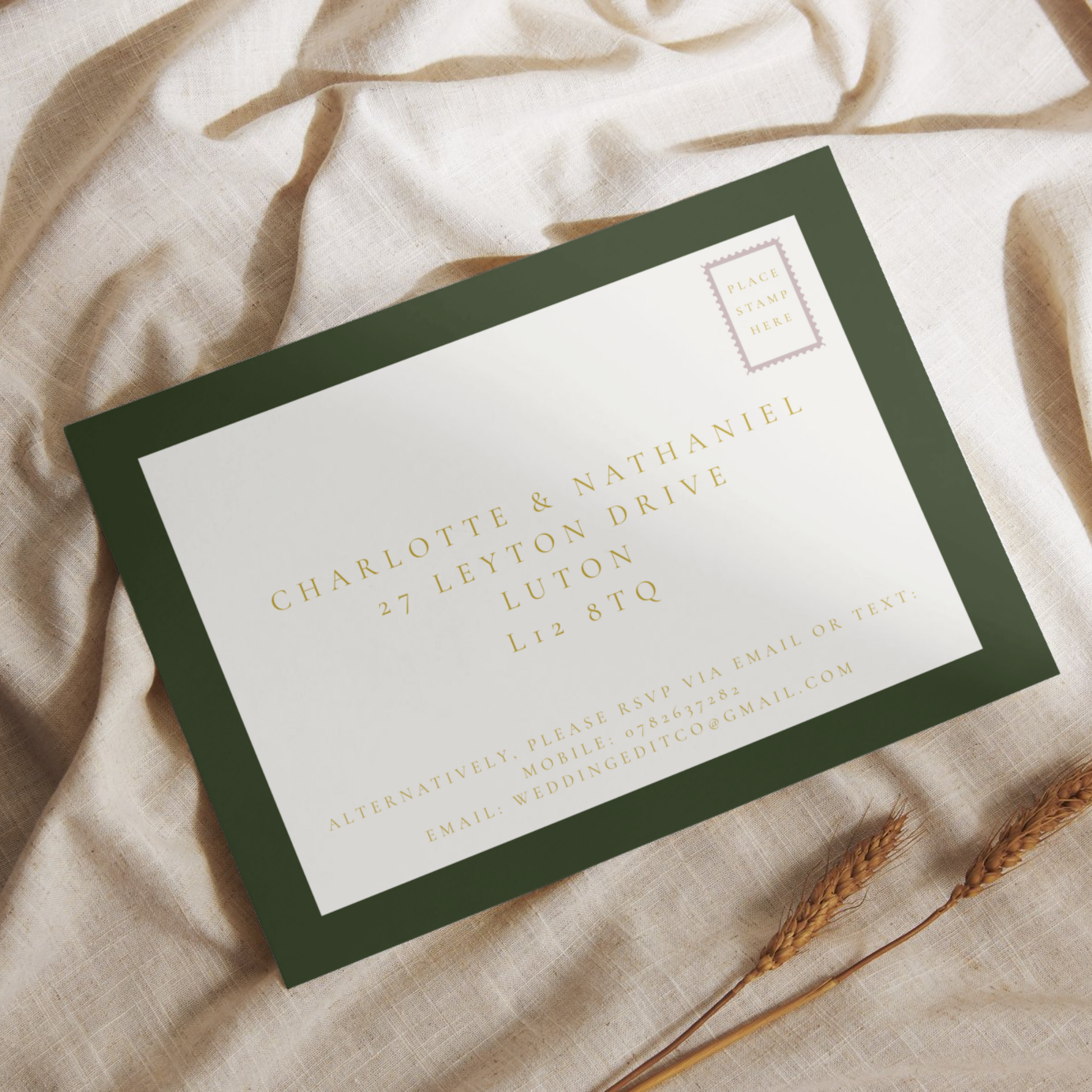 Green & Gold Rococo Frame Invite & RSVP