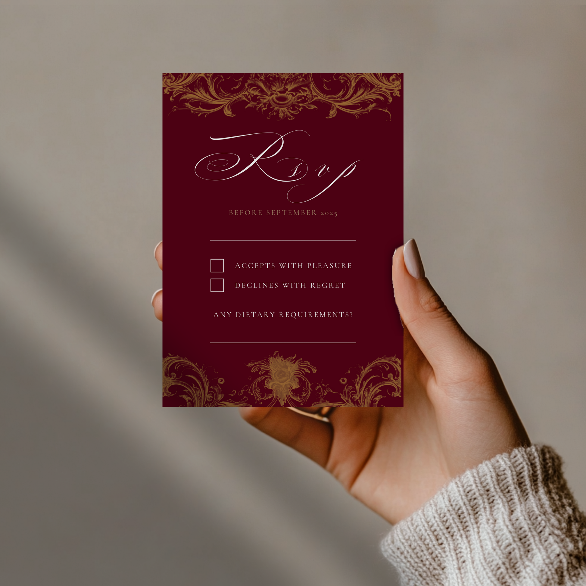 Red & Gold Rococo Frame Invite & RSVP