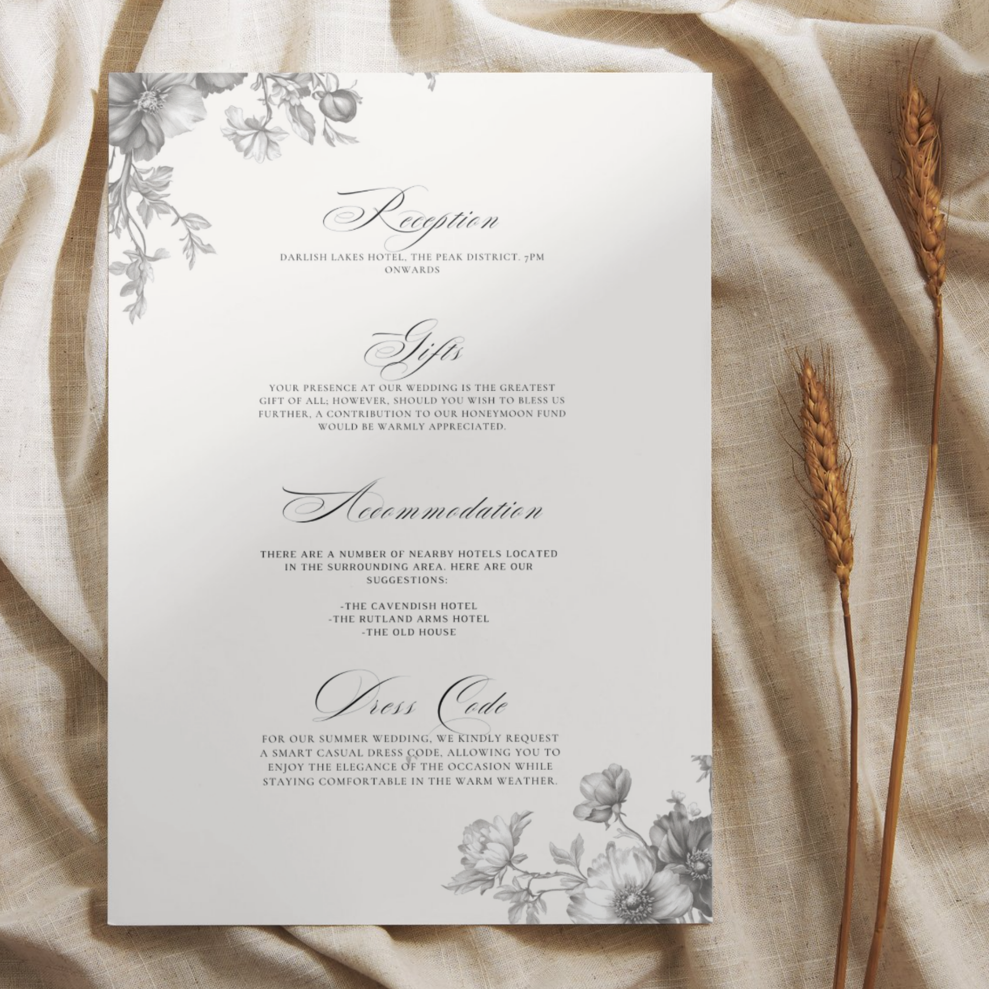 Simple Monochrome Vintage Florals Invite & RSVP