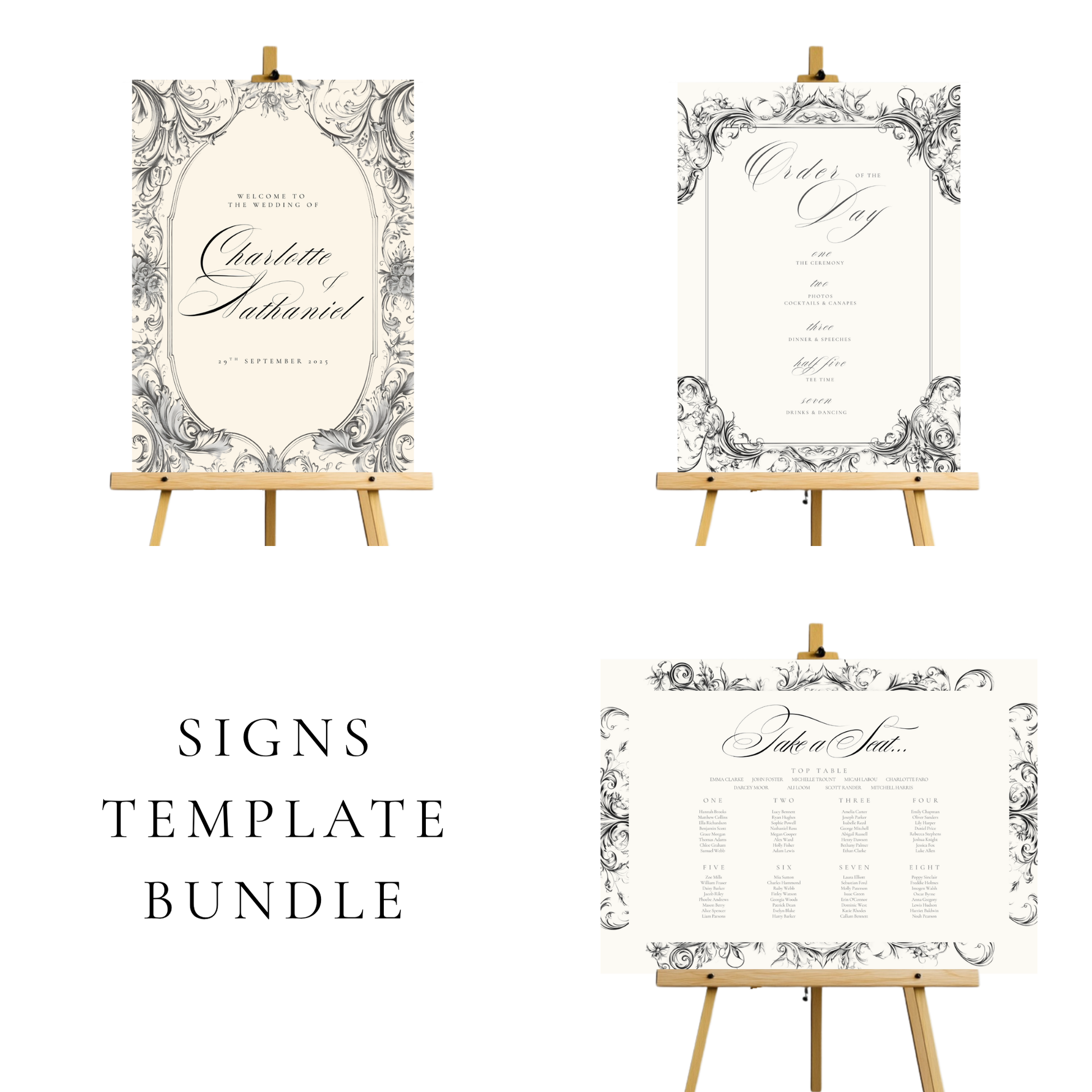 Vintage Monochrome Frame Wedding Signs Templates