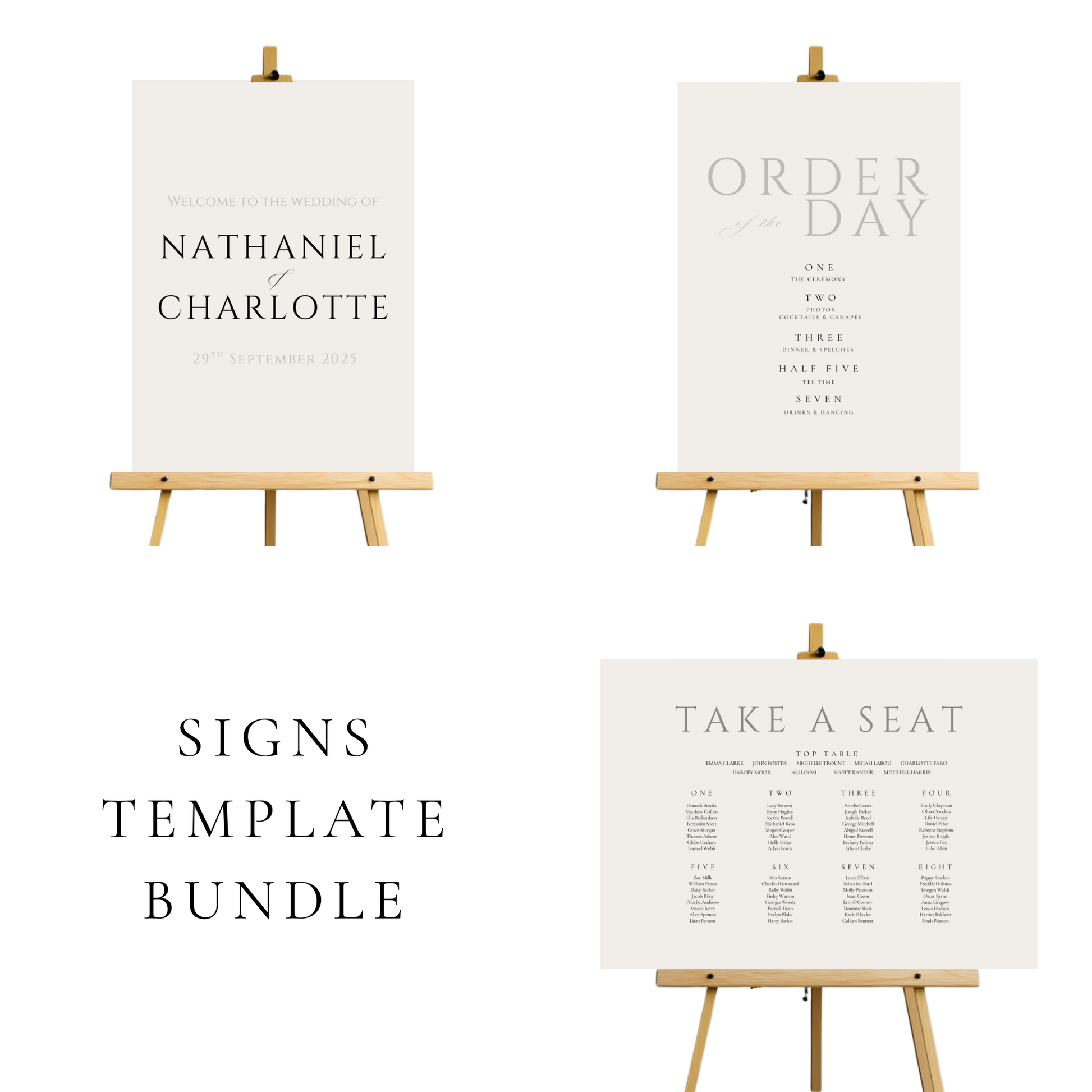 Minimalist Cream Wedding Signs Templates
