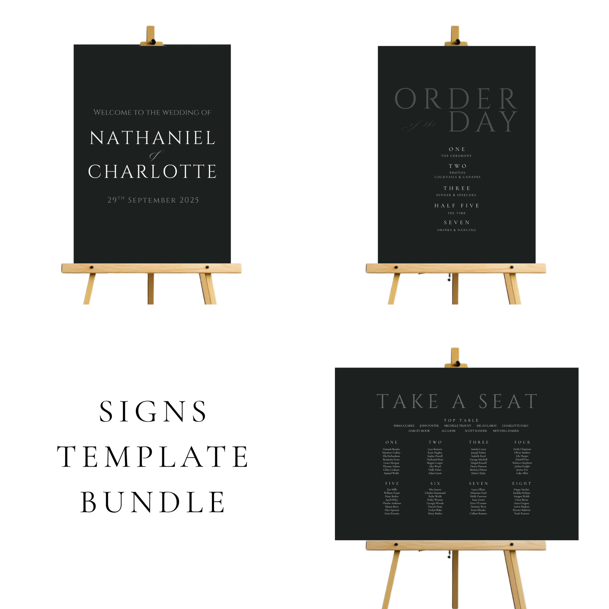 Minimalist Charcoal Wedding Signs Templates