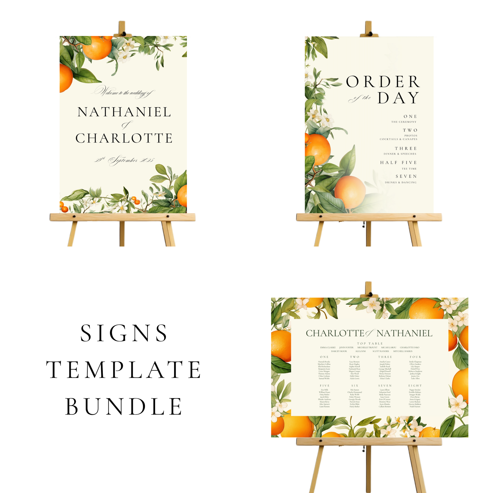 Orange Blossom Wedding Signs Templates